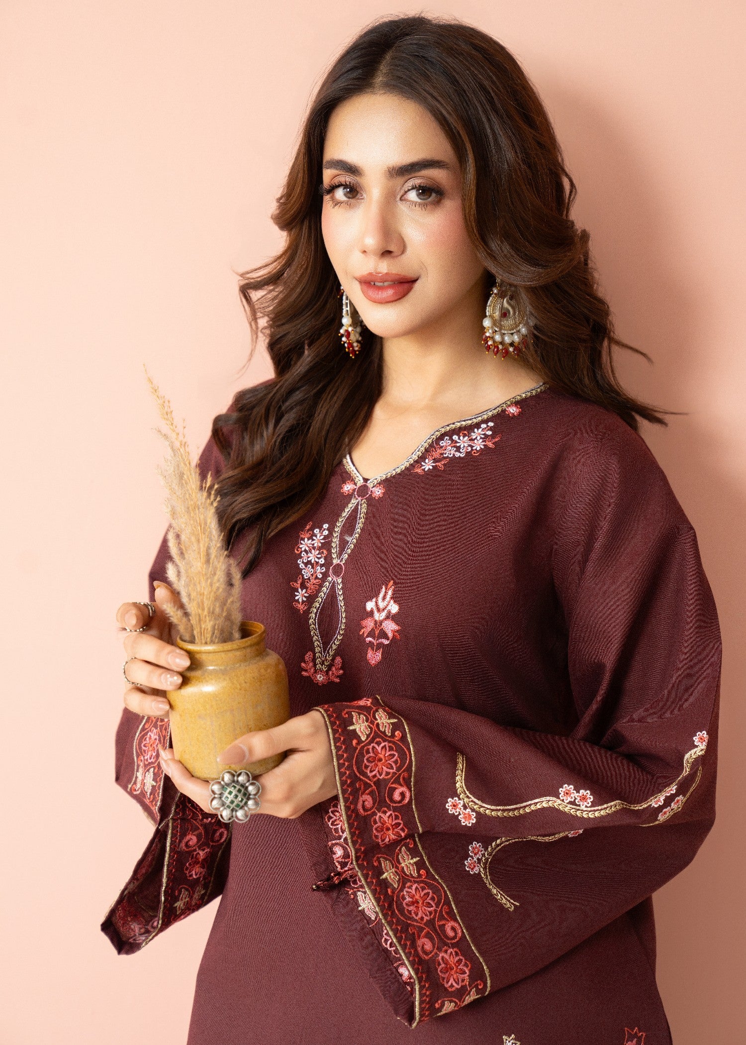 lawn cotton Kurta Set in Dark brown