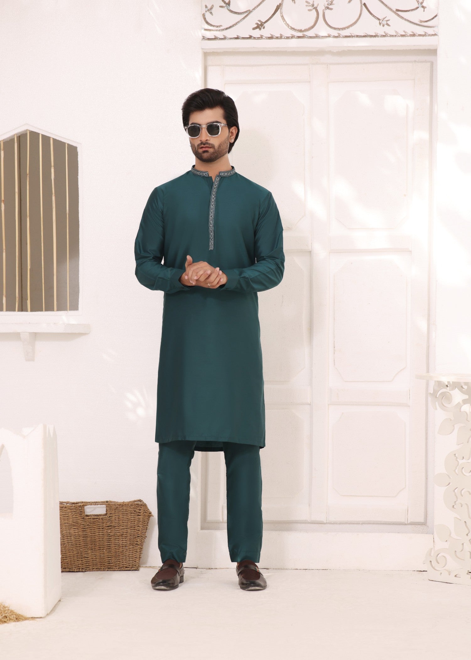 cotton silk Kurta Set in Teal