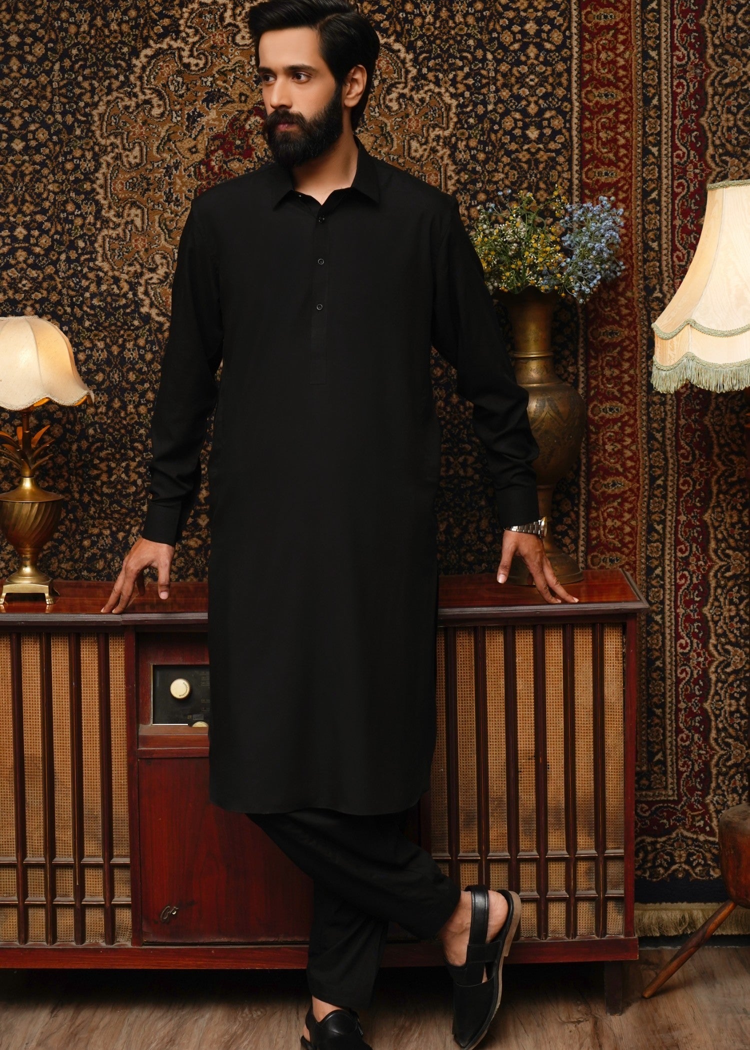 wash & wear Shalwar Kameez in Jet black