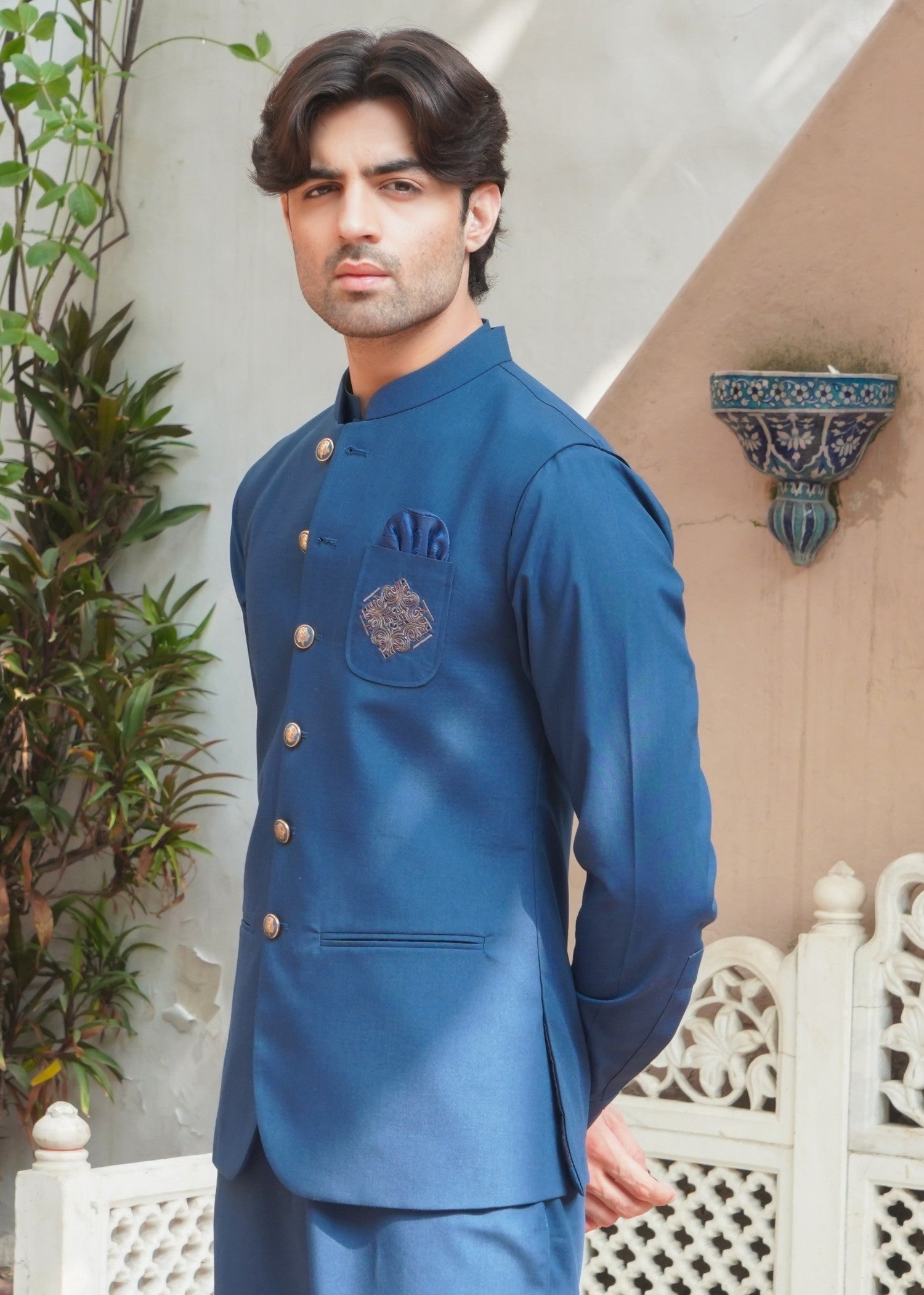 wool Waistcoat in Blue