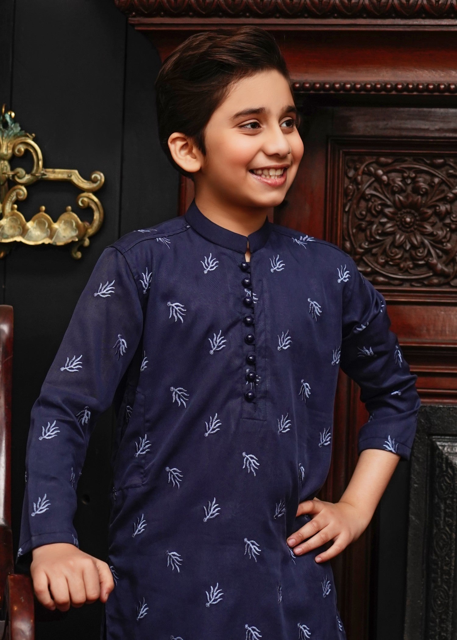 linen Kurta in Navy blue