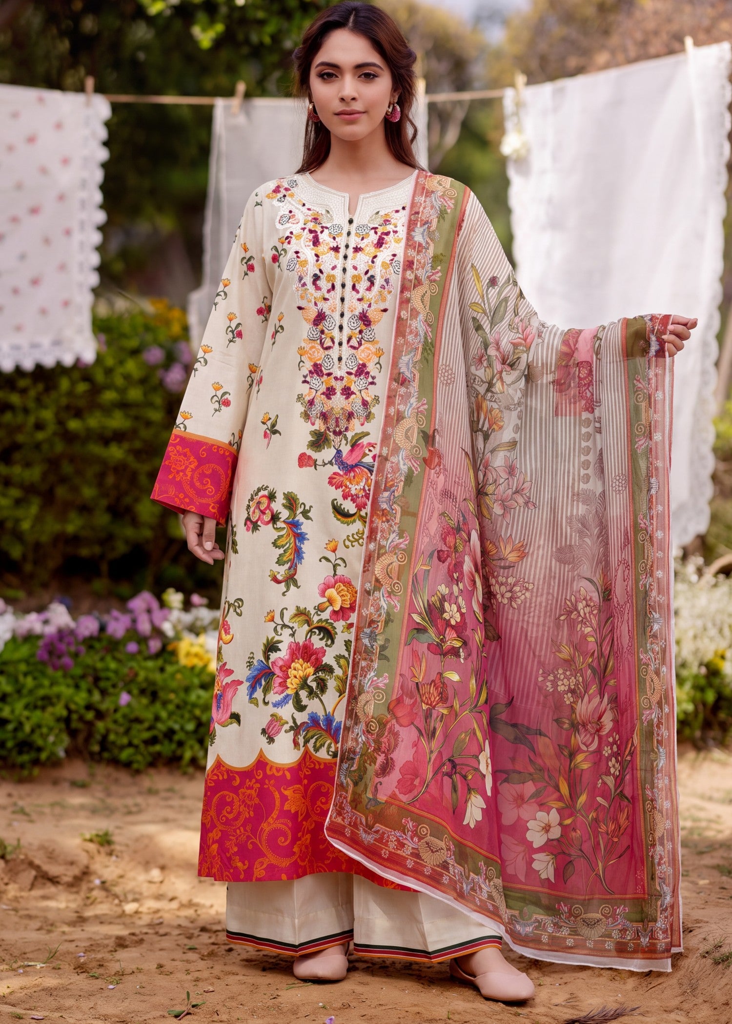 lawn Kurta Set in Pastel pink
