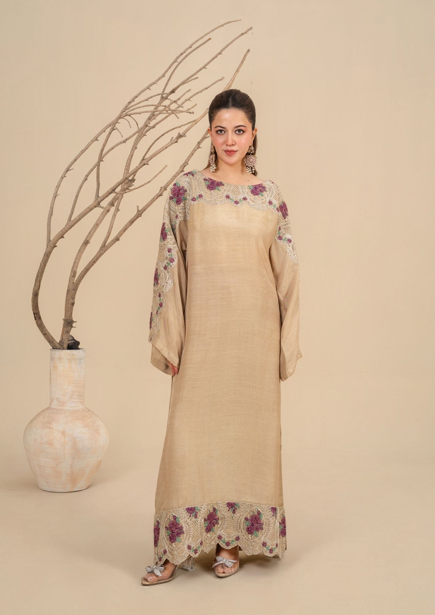 viscose raw silk Kurta Set in Beige