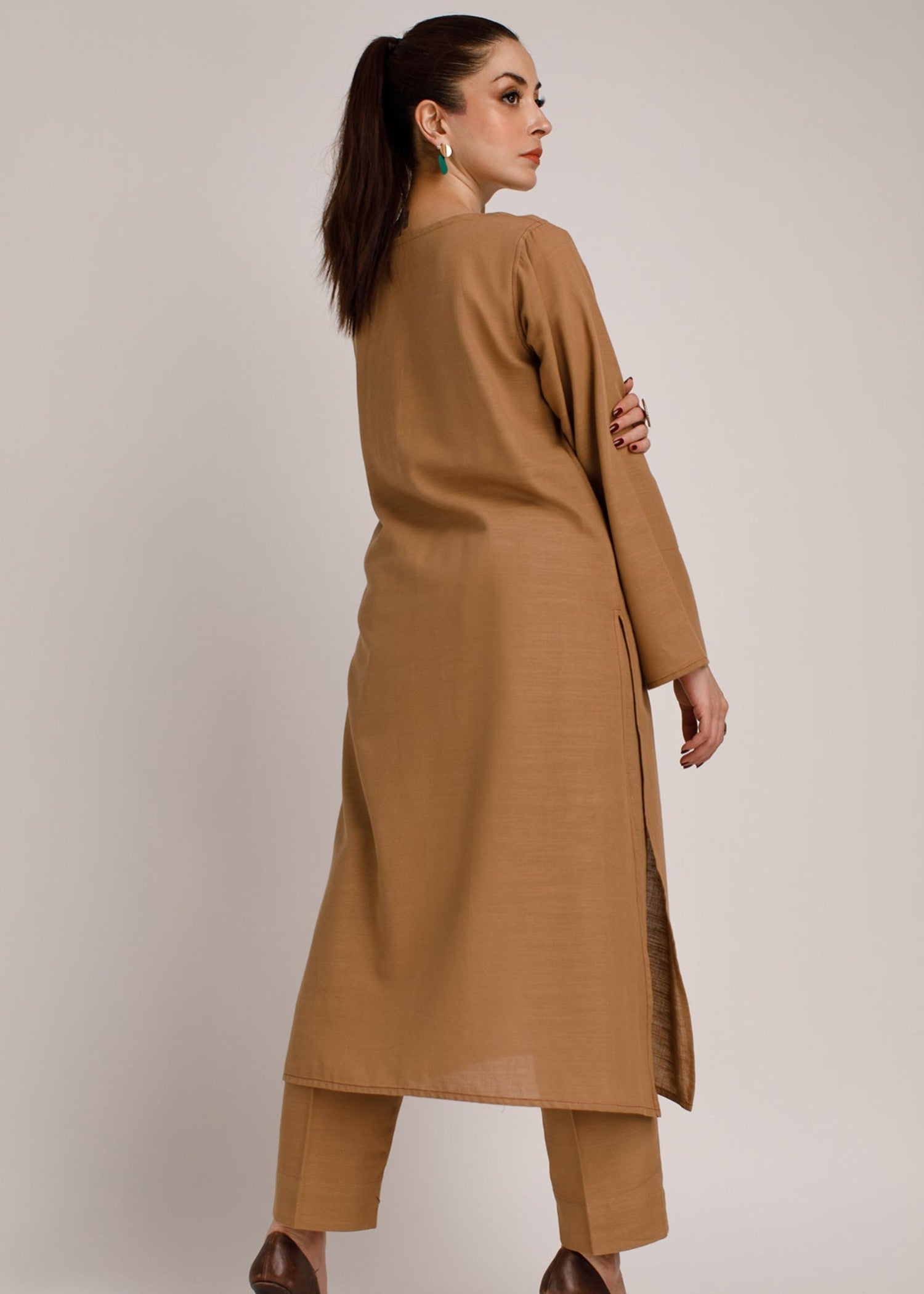 khaddar Kurta Set in Earth brown