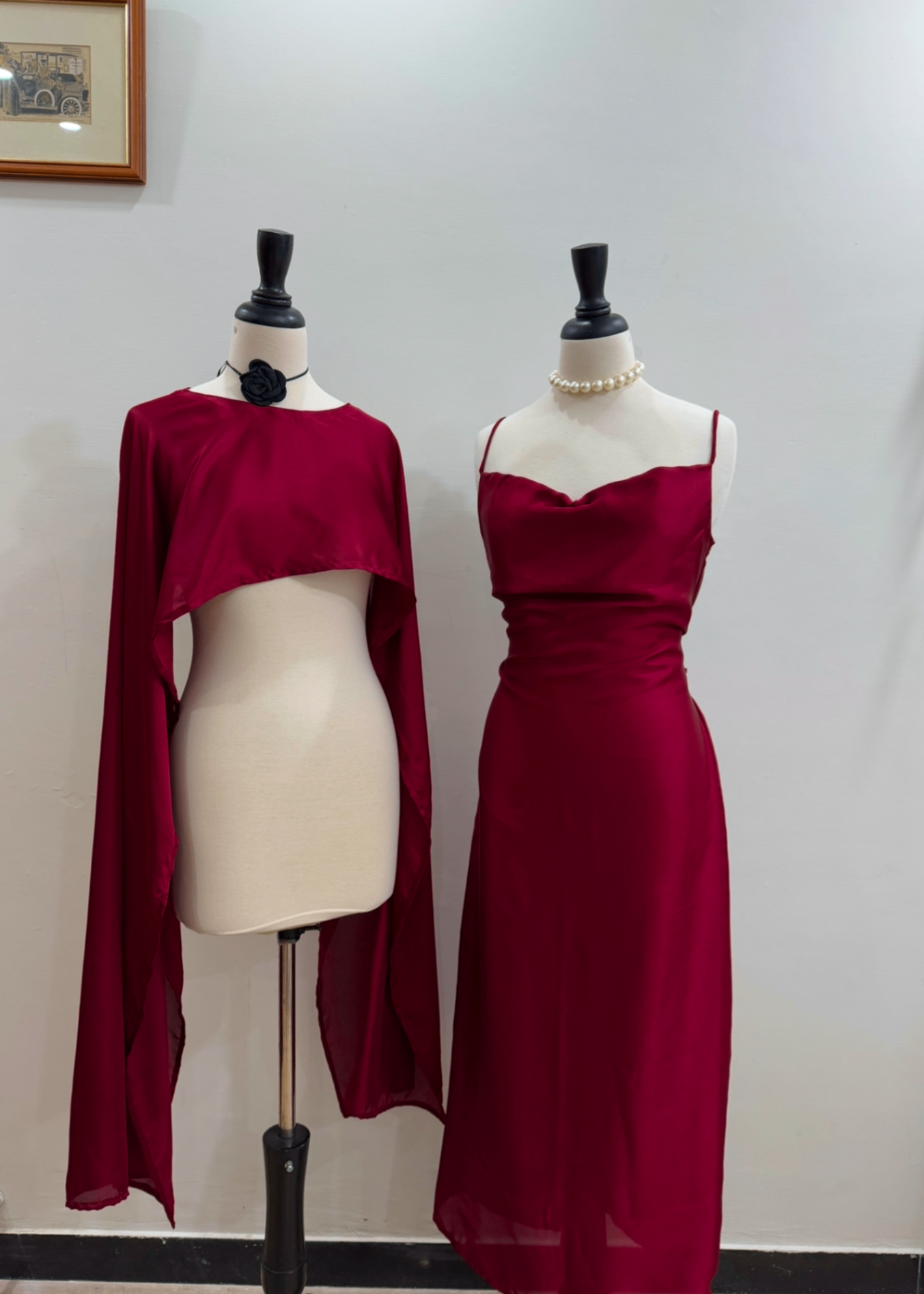 satin silk Dress in Maroon
