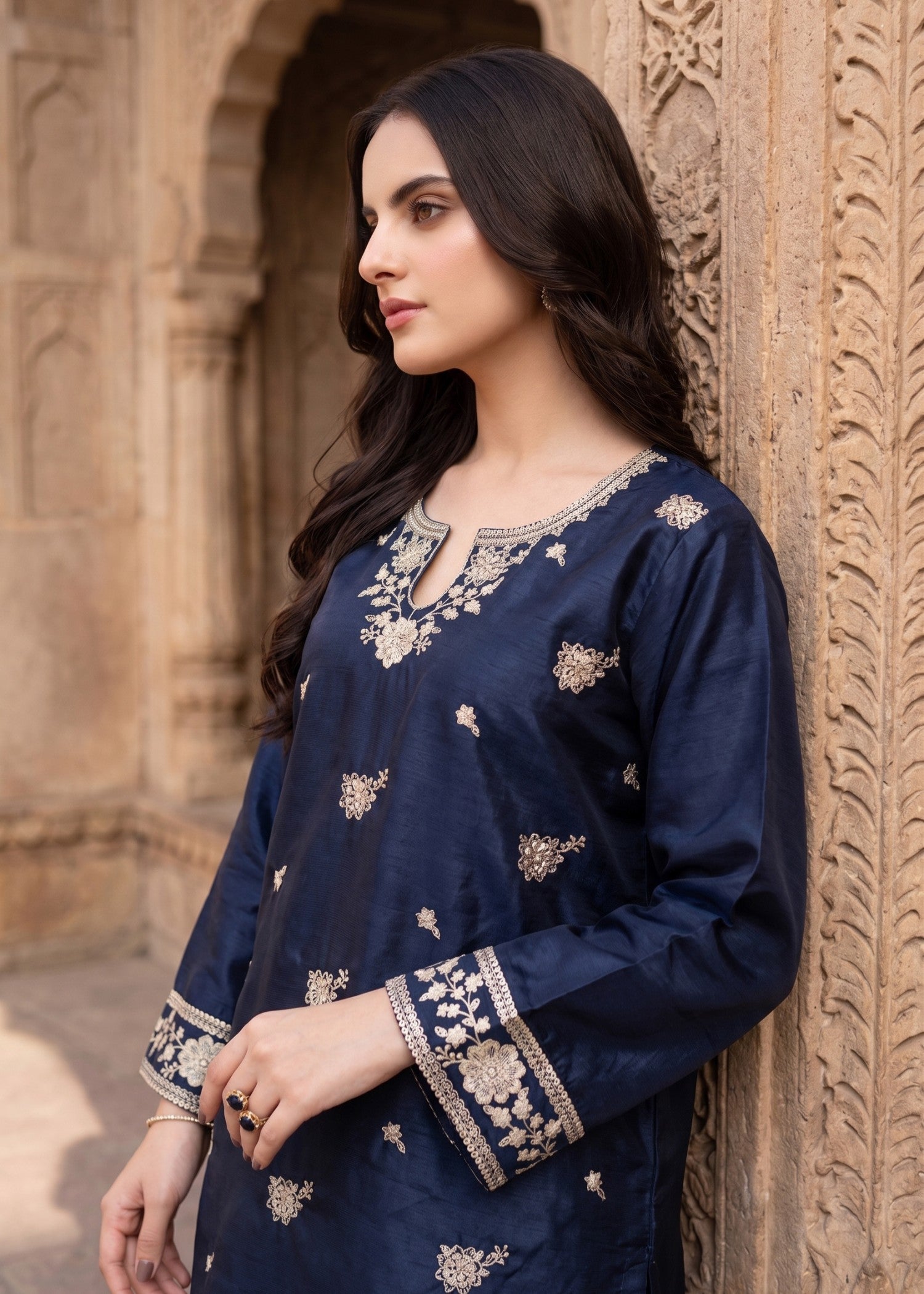 kattan silk Kurta Set in Navy blue