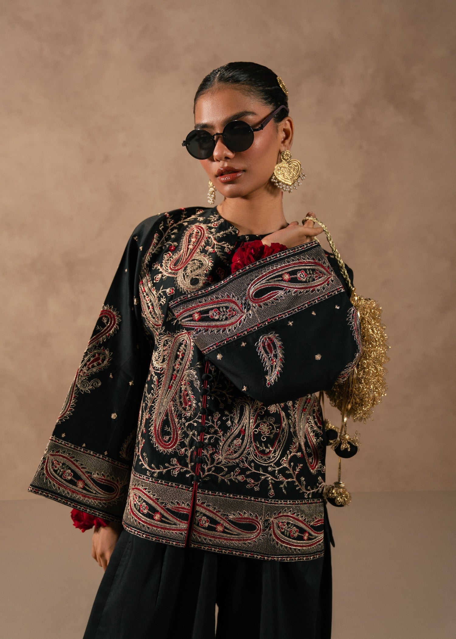 viscose thai silk Jacket in Black