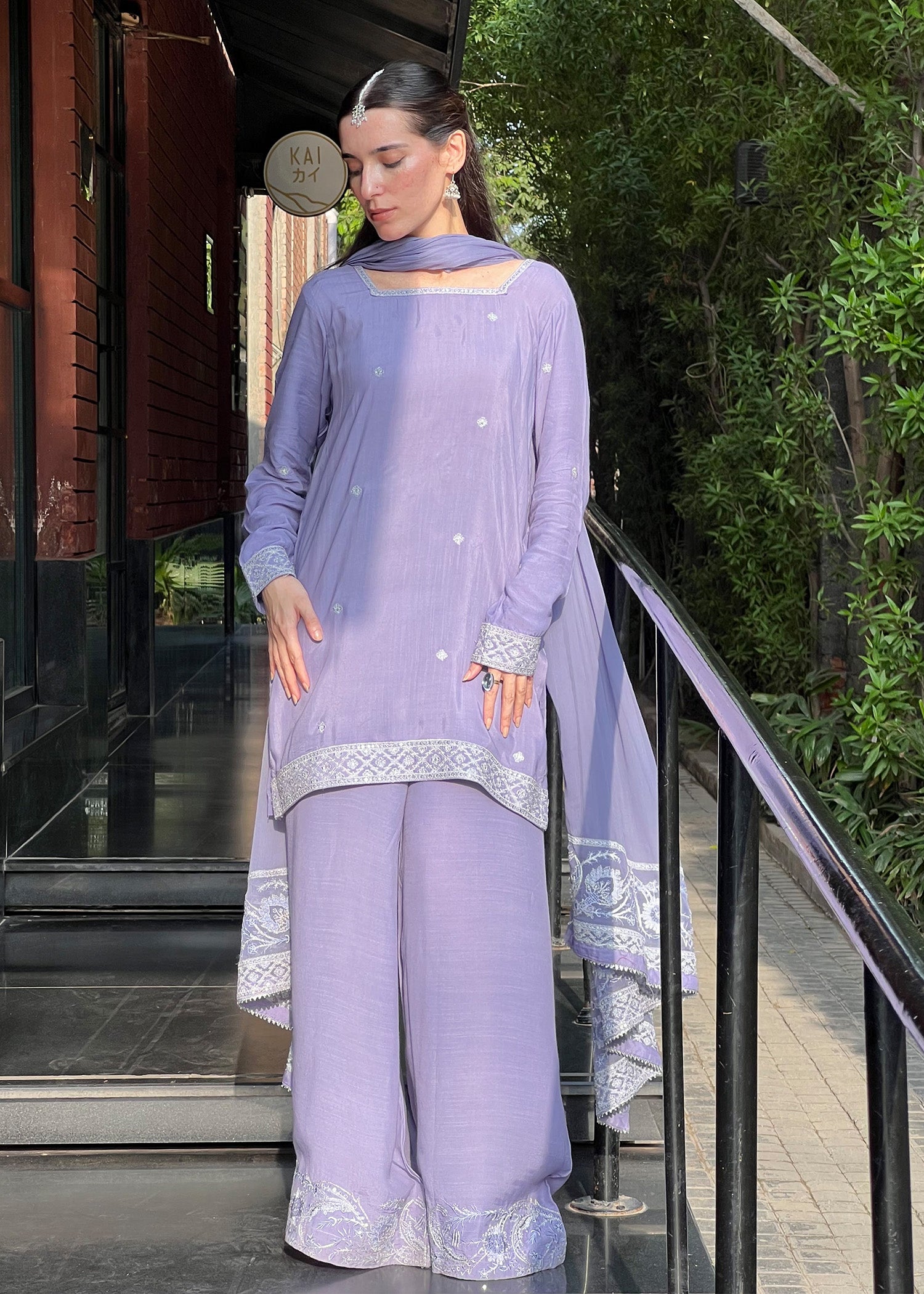 raw silk Kurta Set in Purple ash