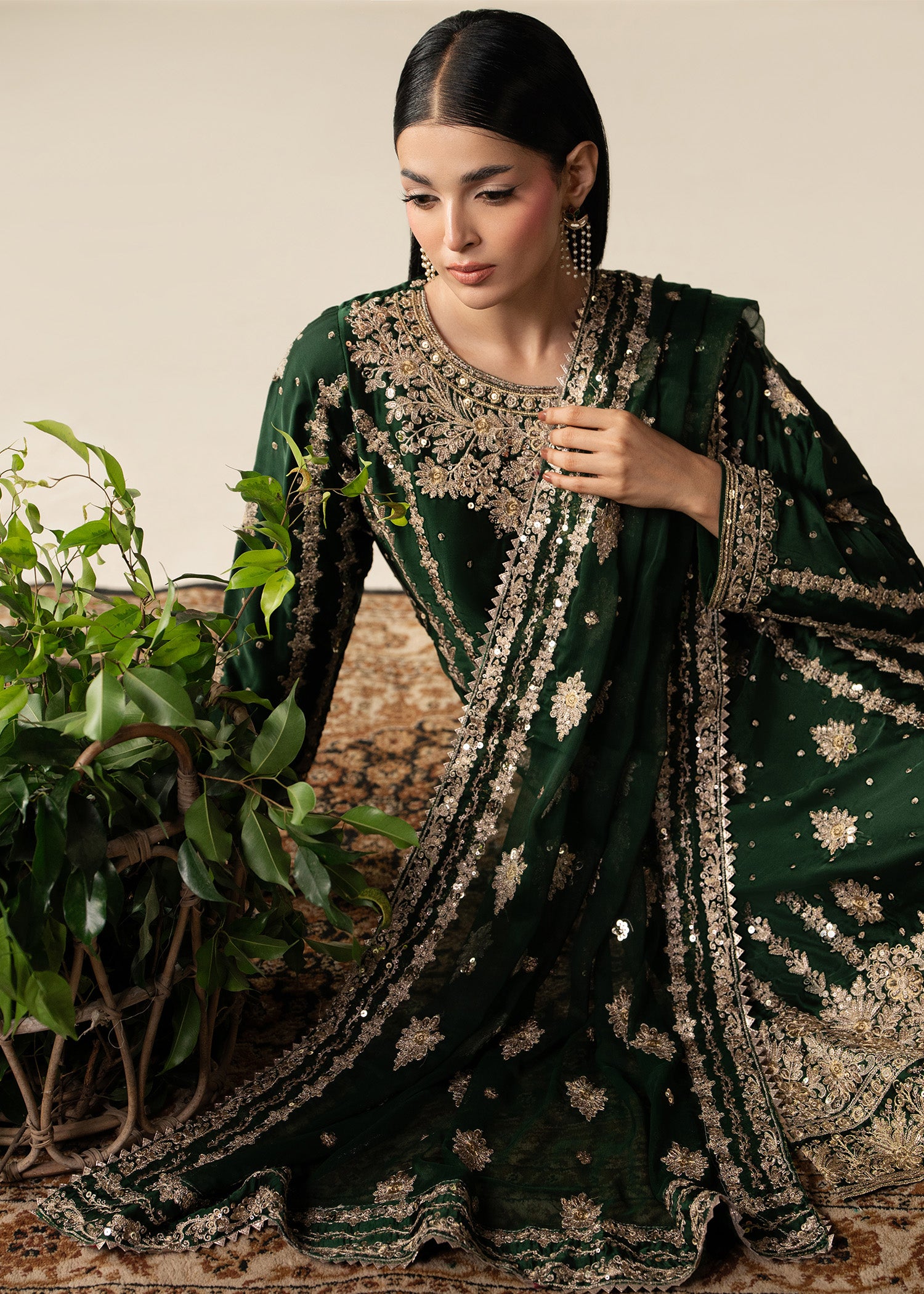 chiffon Gharara in Dark green