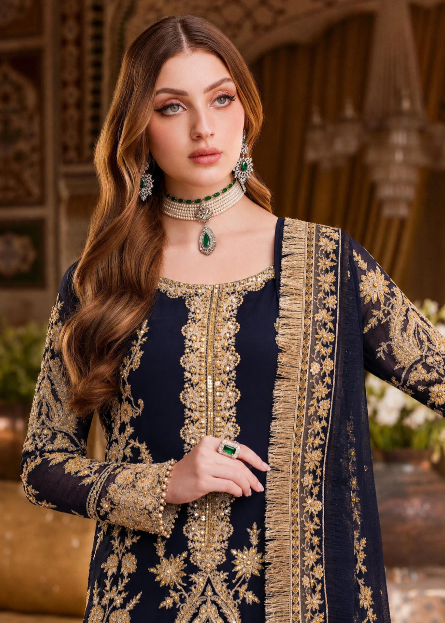 bemberg crinkle chiffon Kurta Set in Moonlight blue