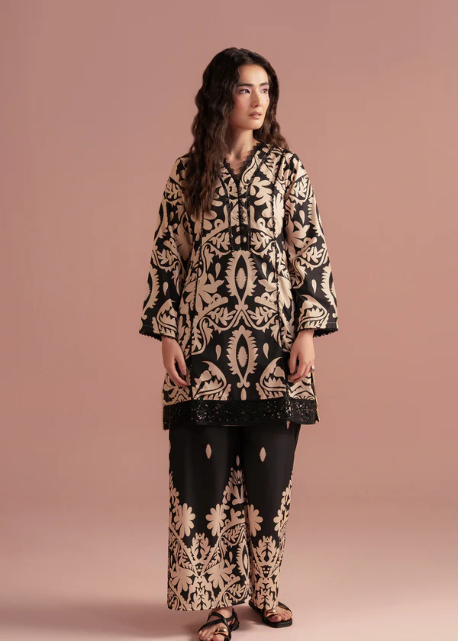 poly lawn Co Ord Sets in Beige, black
