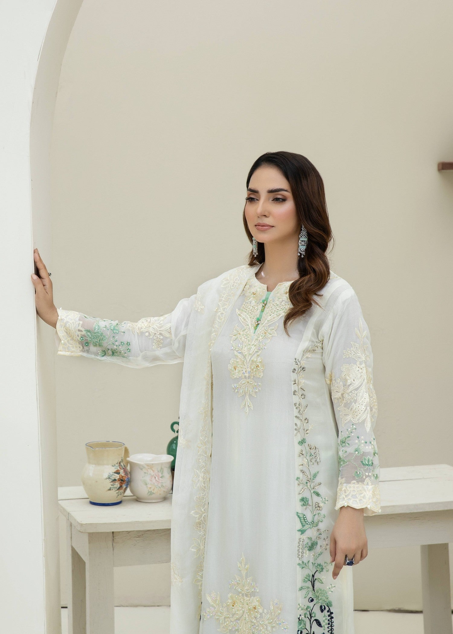 chiffon Kurta Set in Pearl white