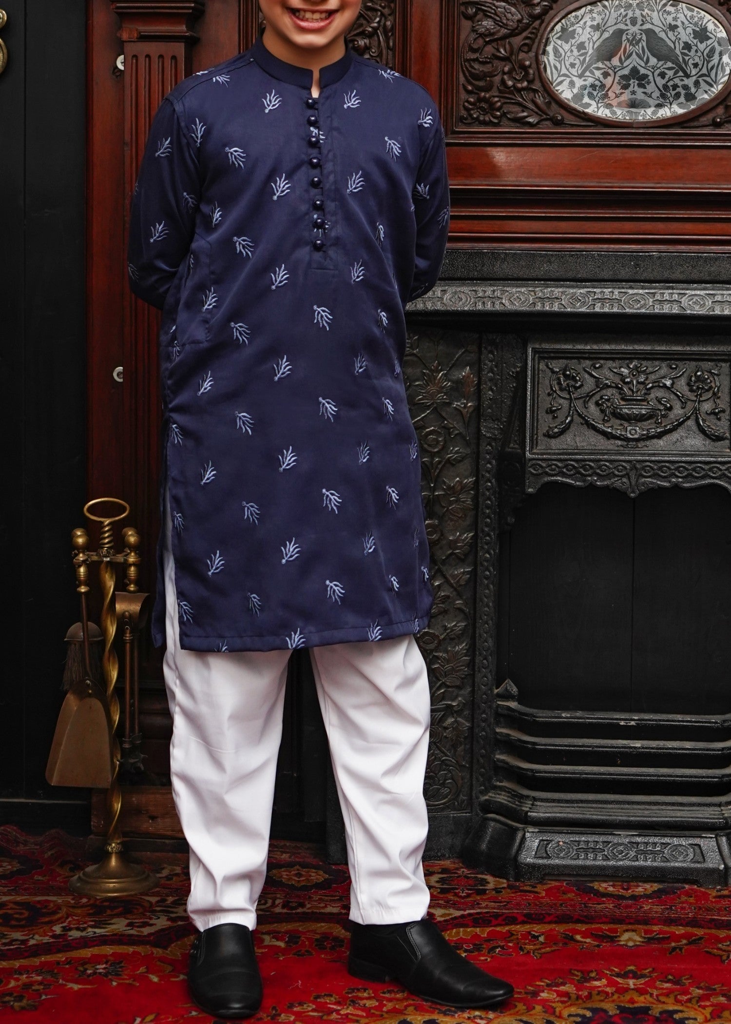 linen Kurta in Navy blue