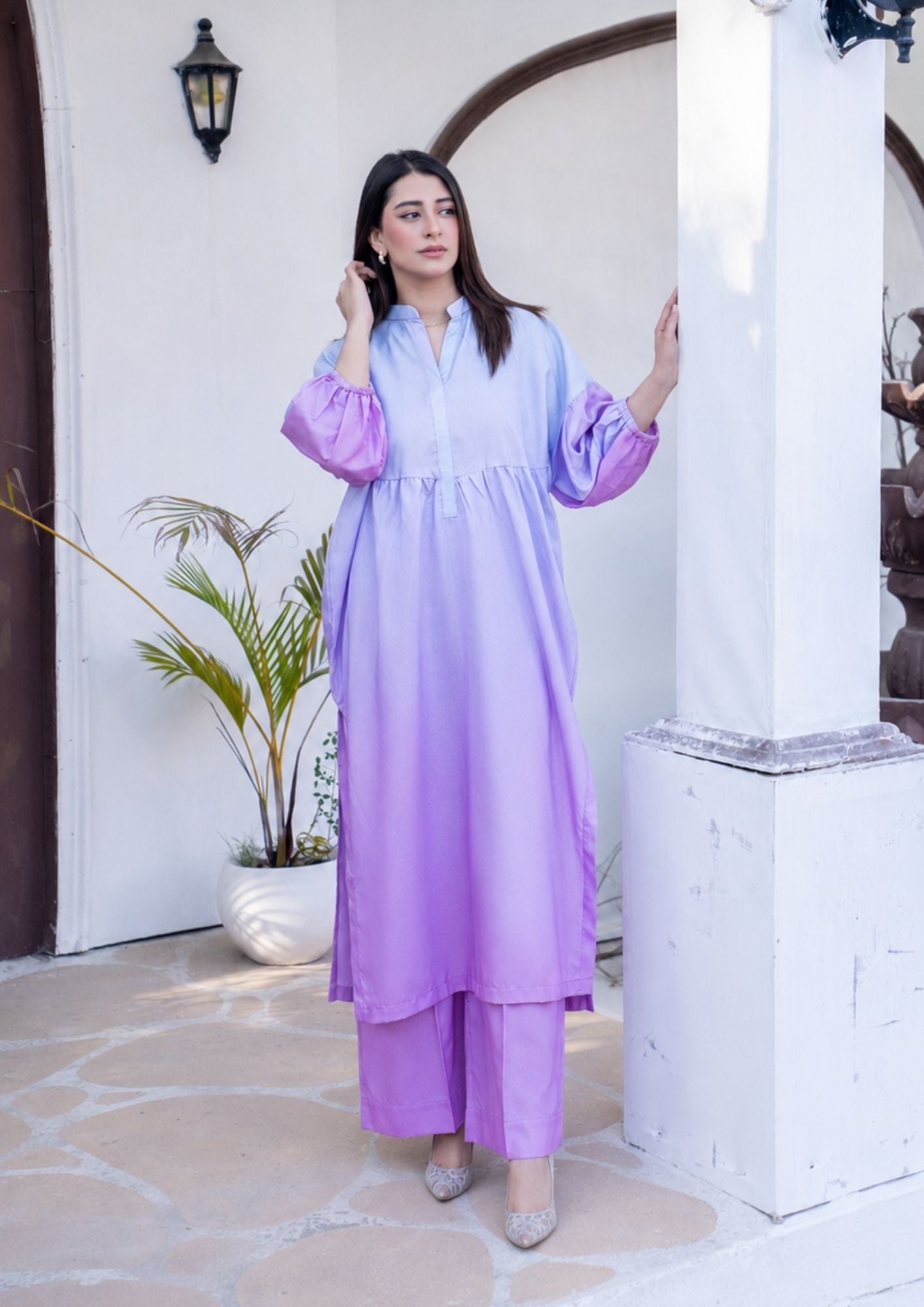 arabic lawn Co Ord Sets in Ice blue, electric purple