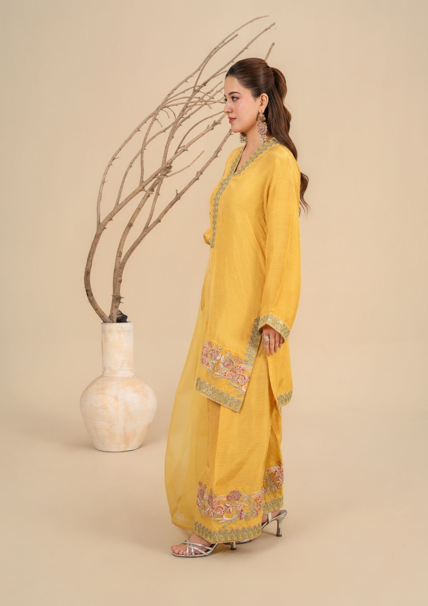 viscose raw silk Kurta Set in Lemonade