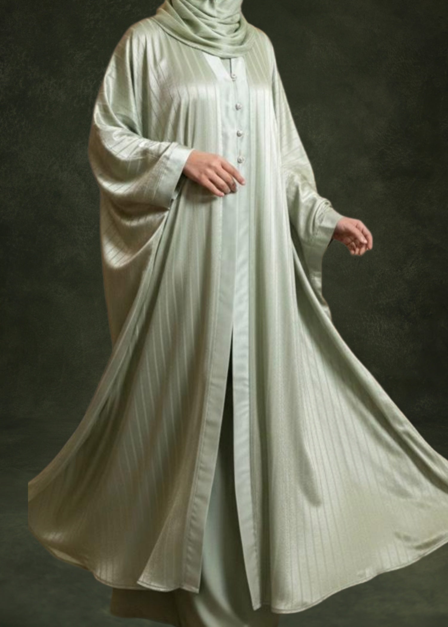 poly silk Abaya in Pistachio green