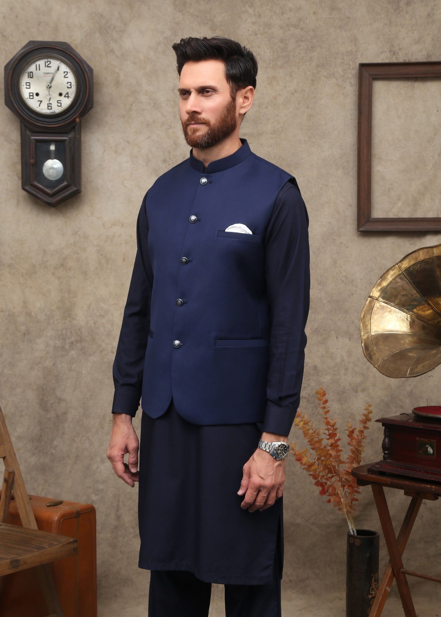 tropical Waistcoat in Navy blue