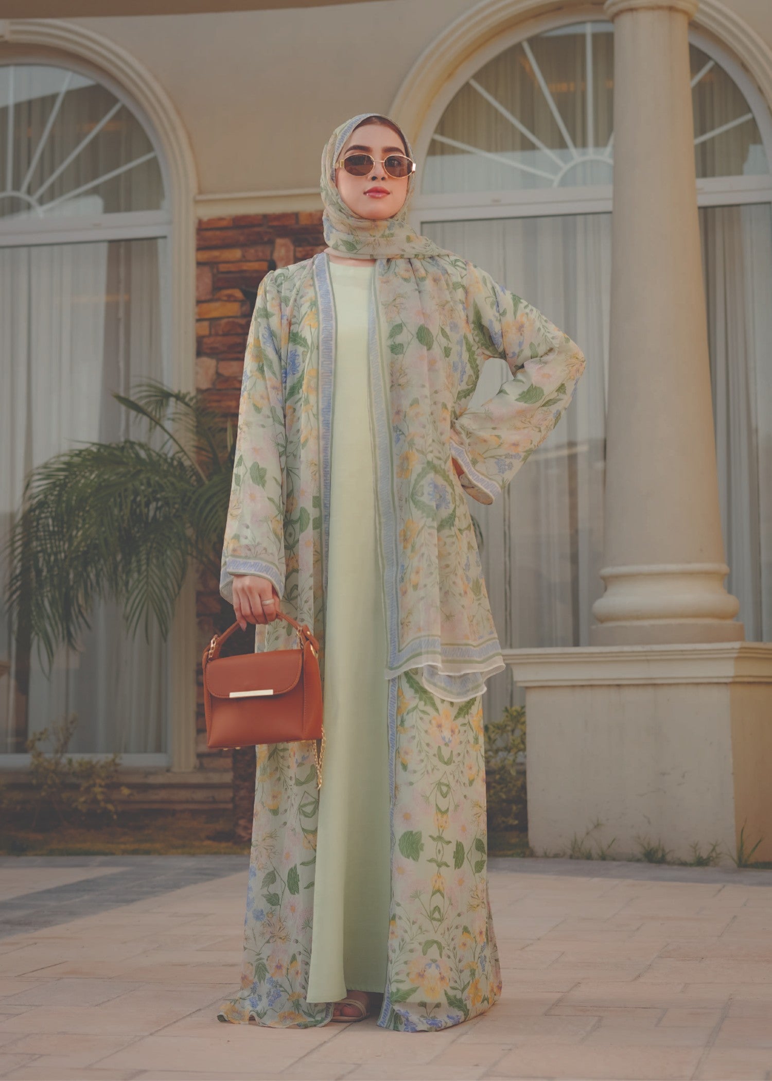 chiffon Abaya in Pistachio green