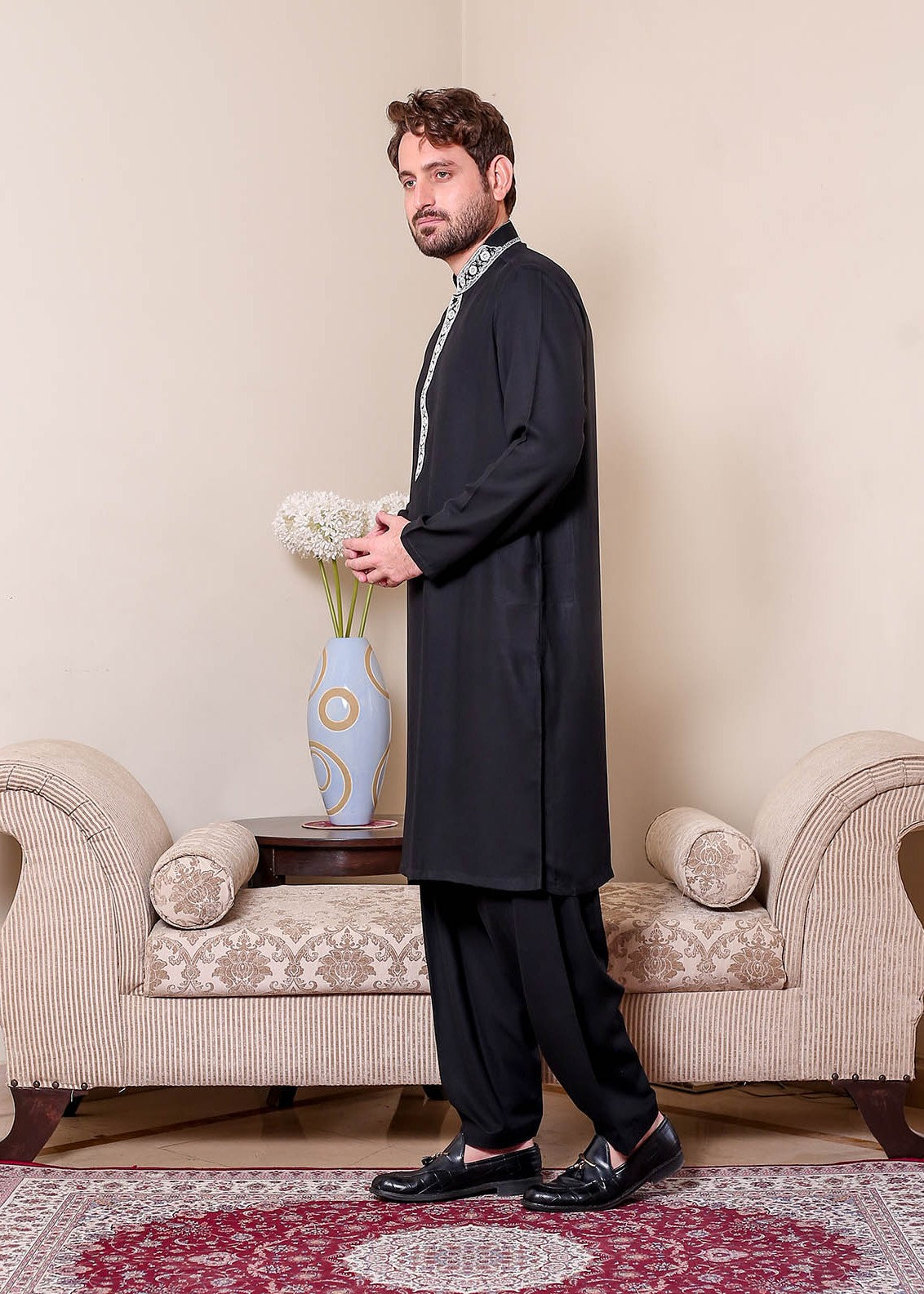 smoky georgette Shalwar Kameez in Black