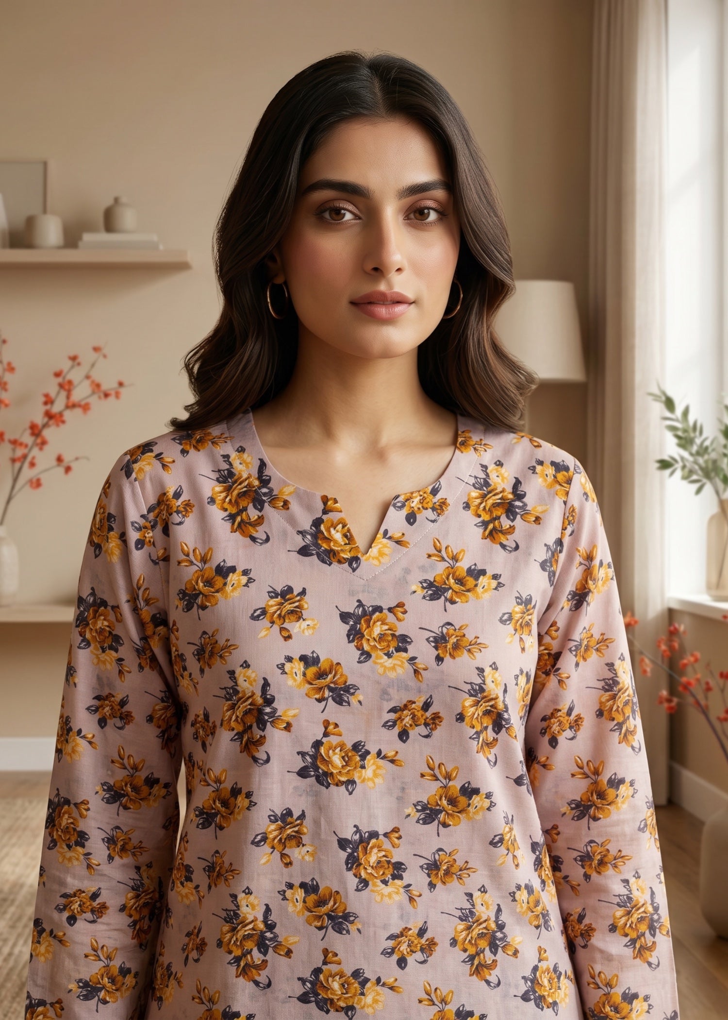 lawn cotton Kurti in Pastel grey, pastel pink