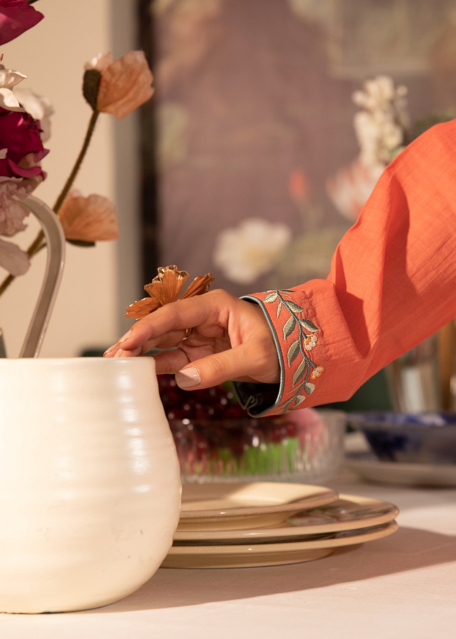 lawn Kurta Set in Sunset orange