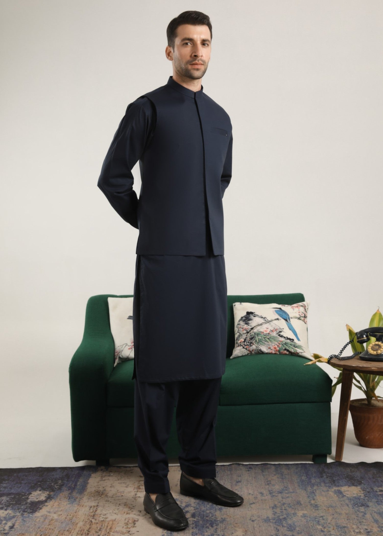 cotton Waistcoat in Navy blue