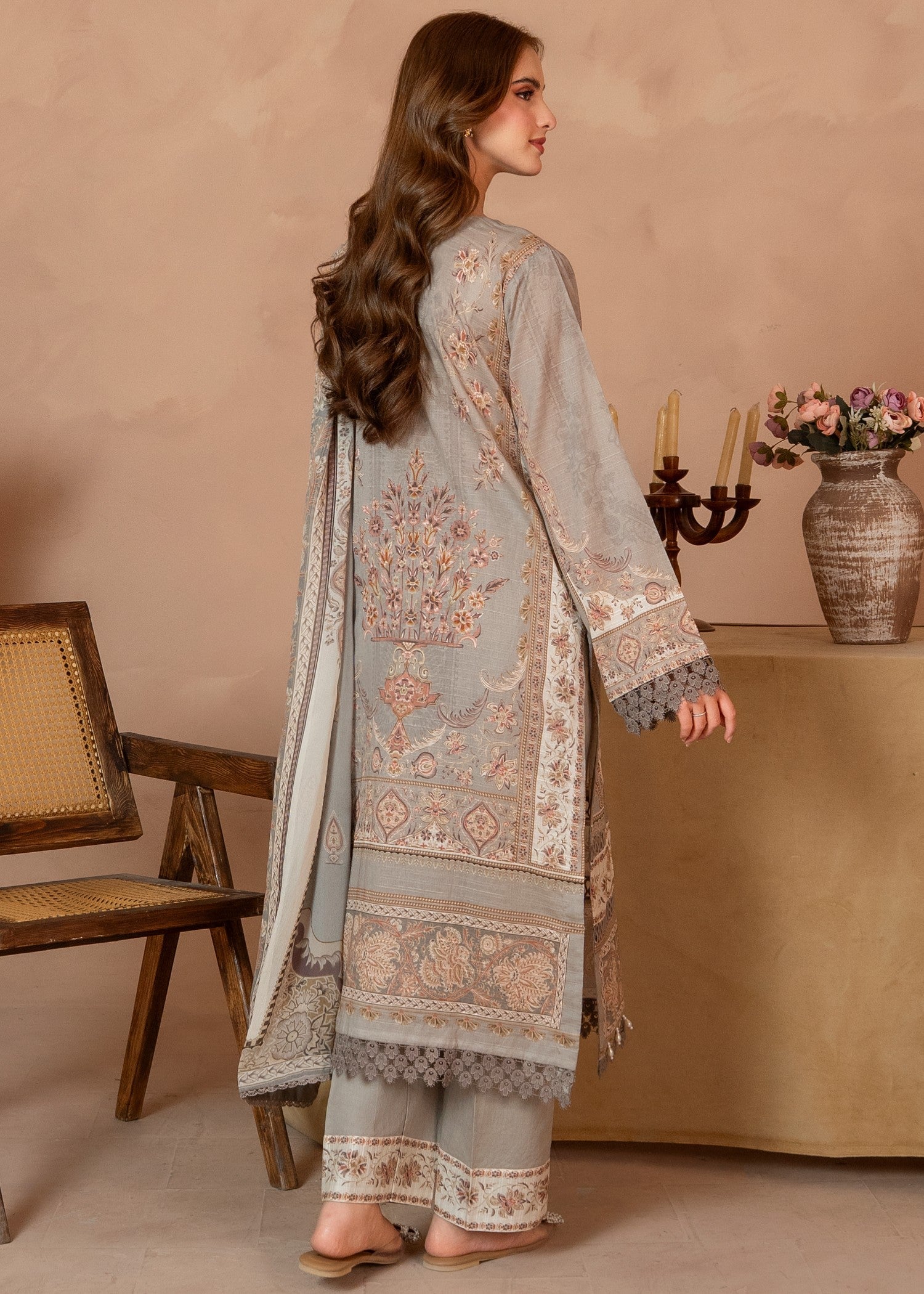 slub lawn Kurta Set in Battleship grey