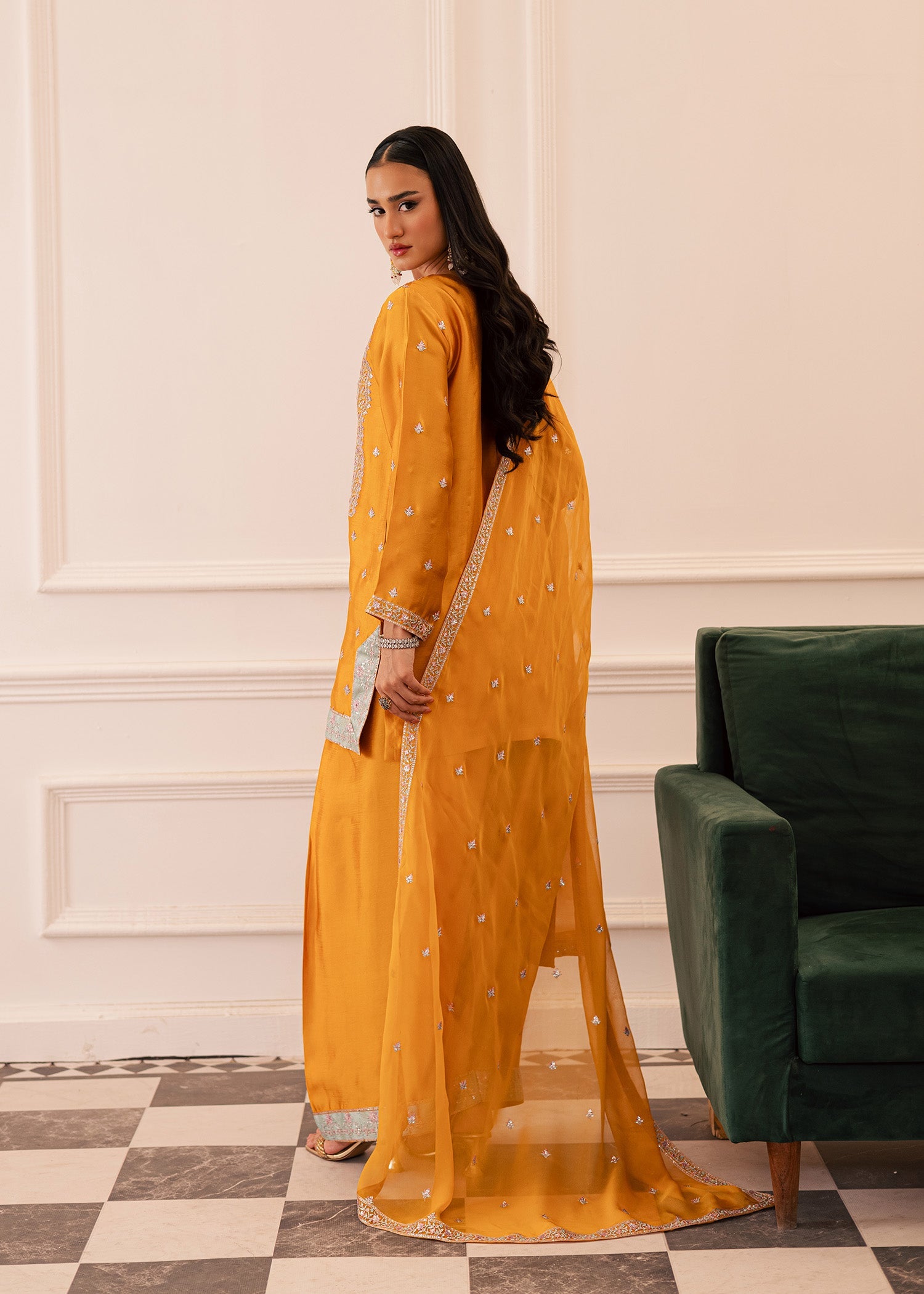 thai silk Kurta Set in Mari gold