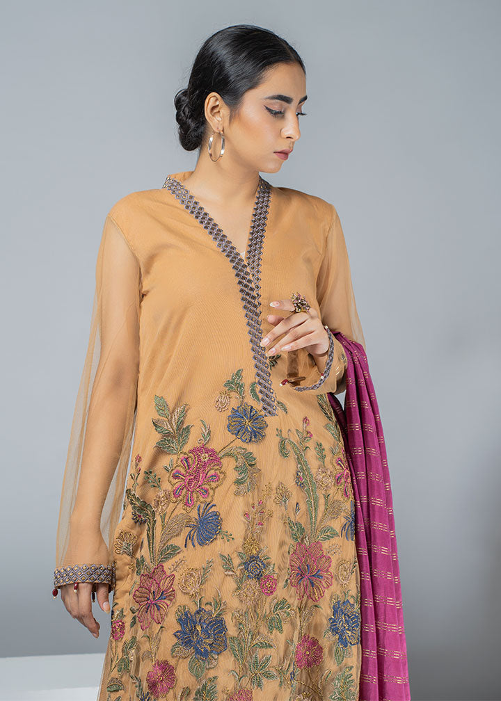 net Kurta Set in Mustard