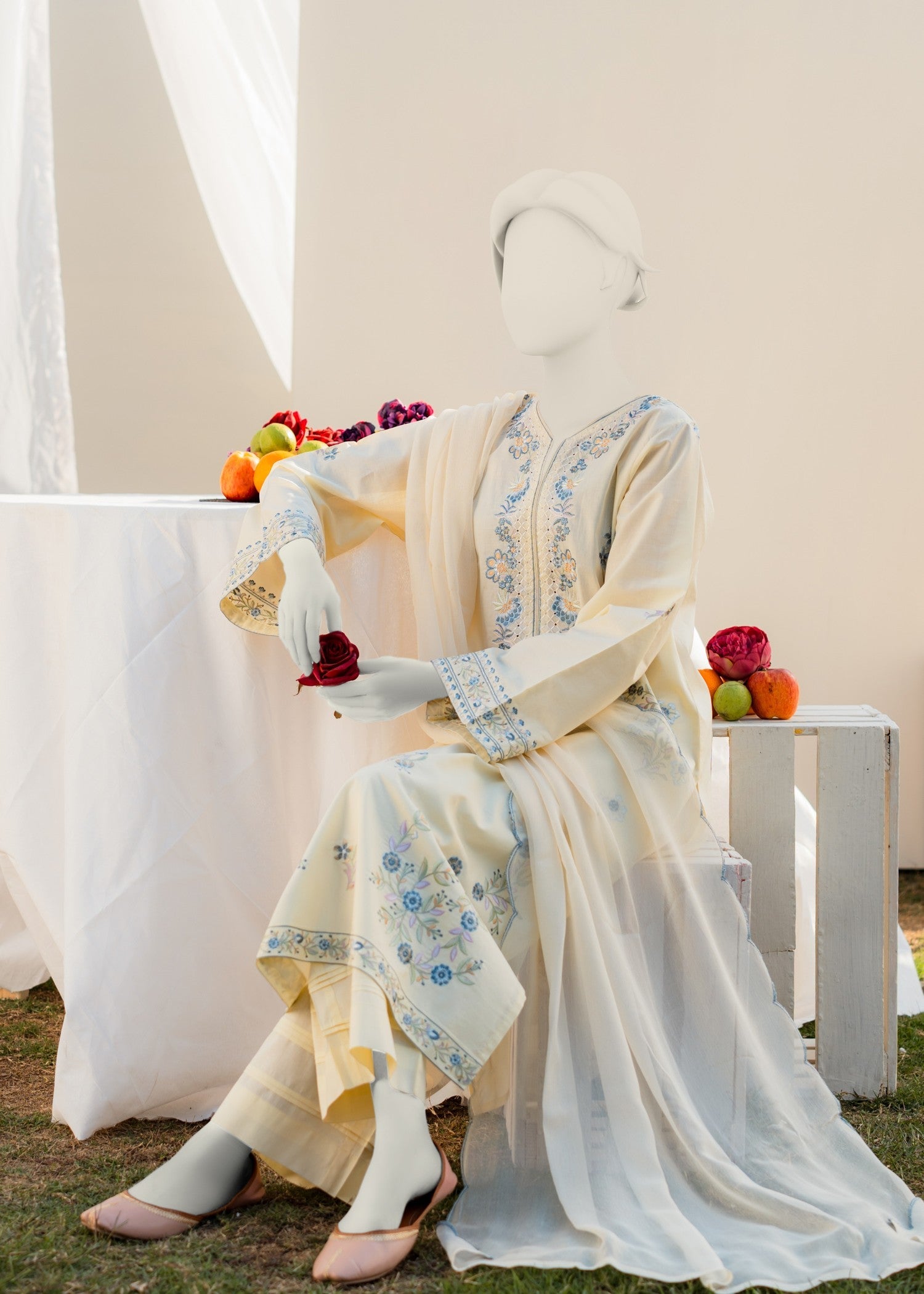 lawn Kurta Set in Butter
