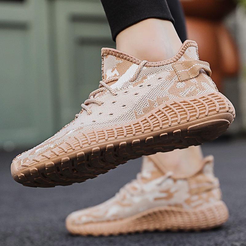 Men's platform low-top lace-up flying knit sneakers