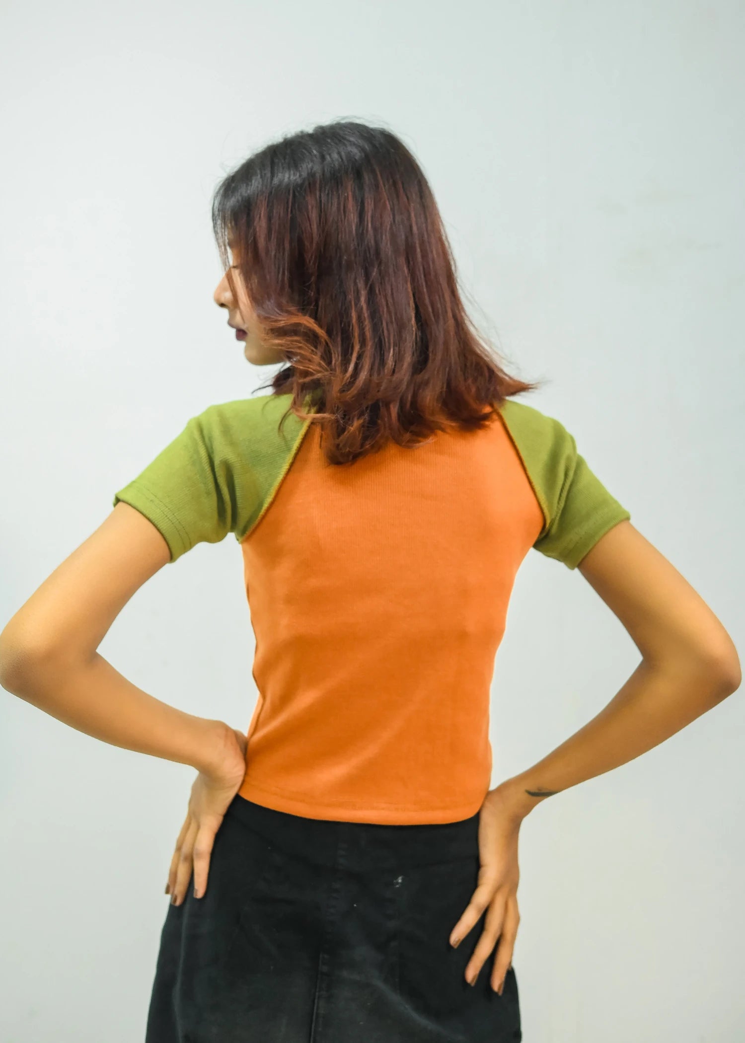 jersey knit Top in Olive green, flame