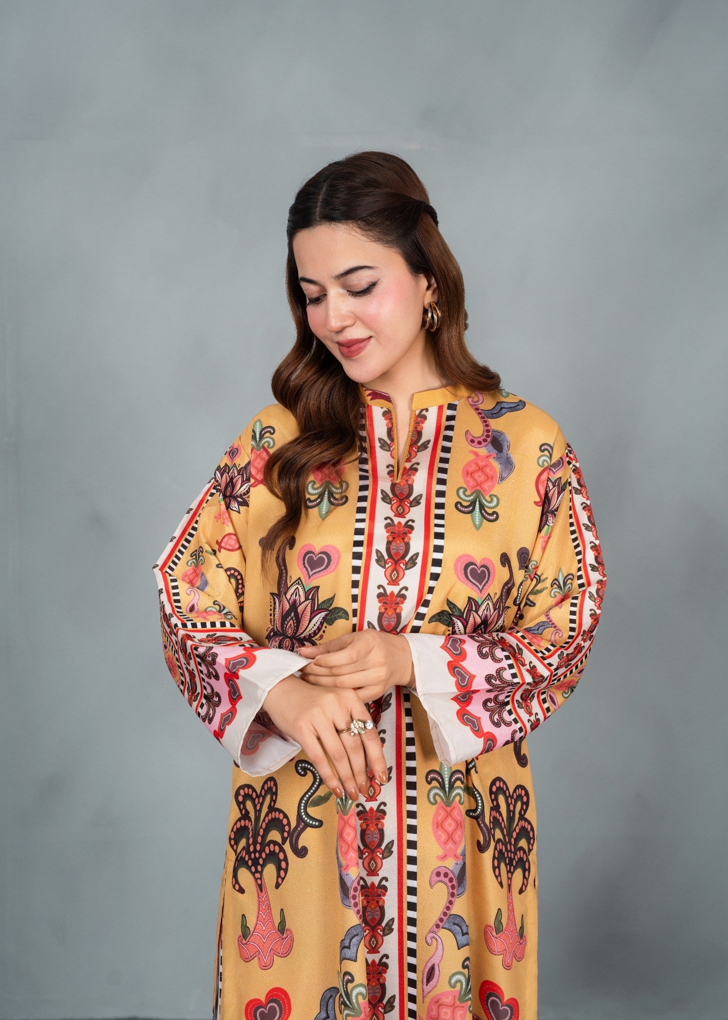 poly lawn Co Ord Sets in Beige, yellow