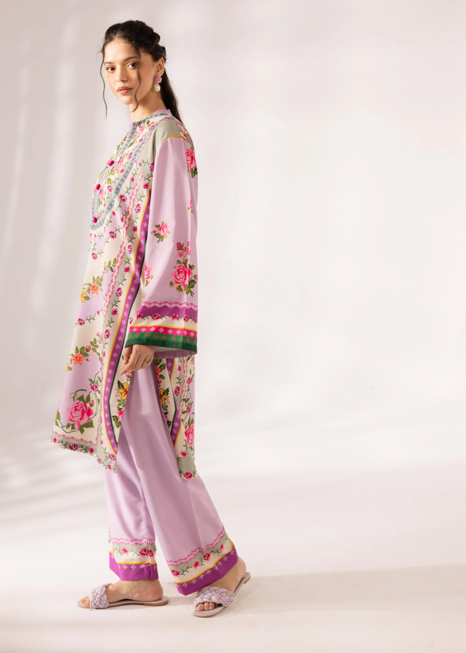 slub khaddar Kurta Set in Lilac
