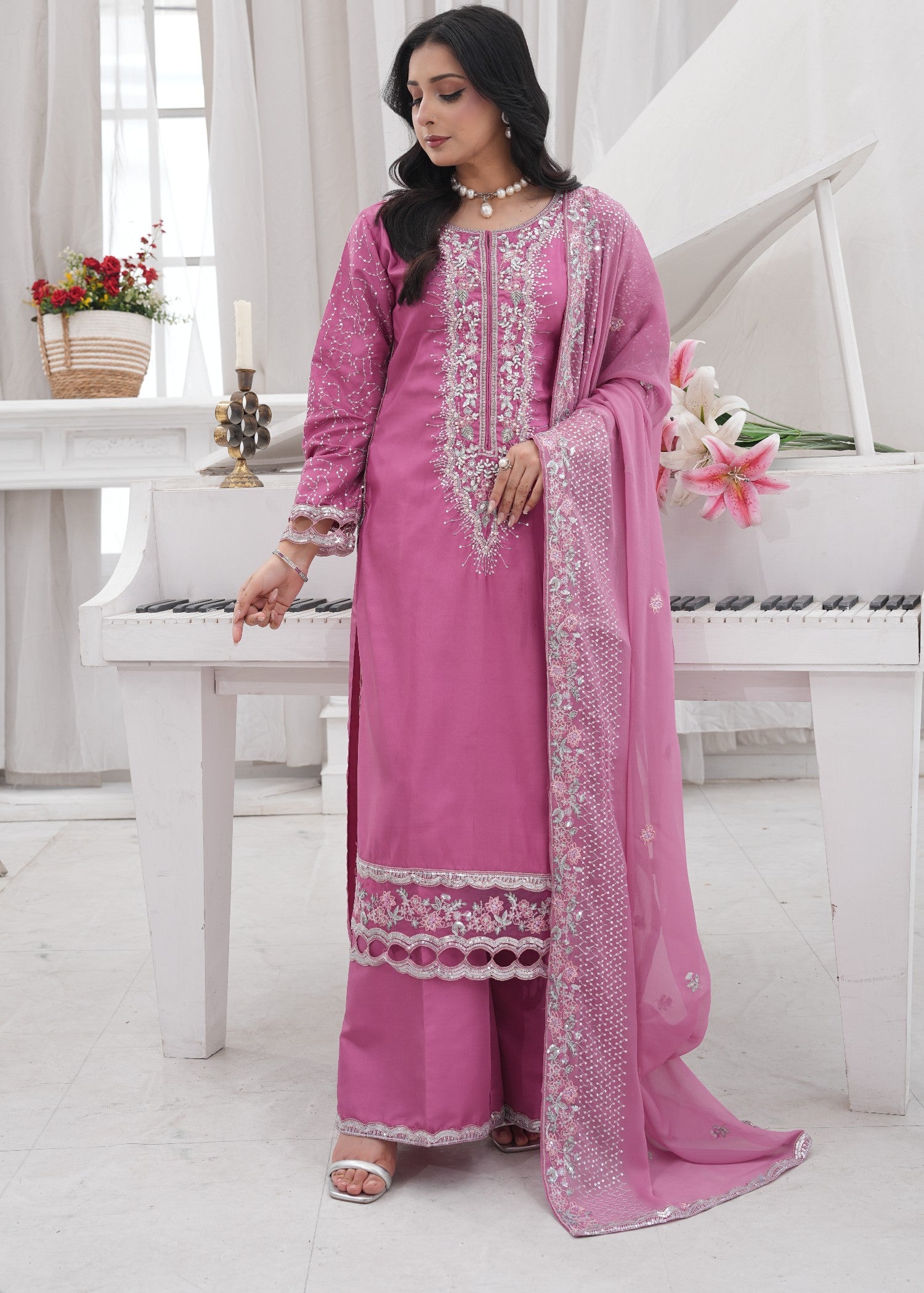 kattan silk Kurta Set in Bubblegum pink