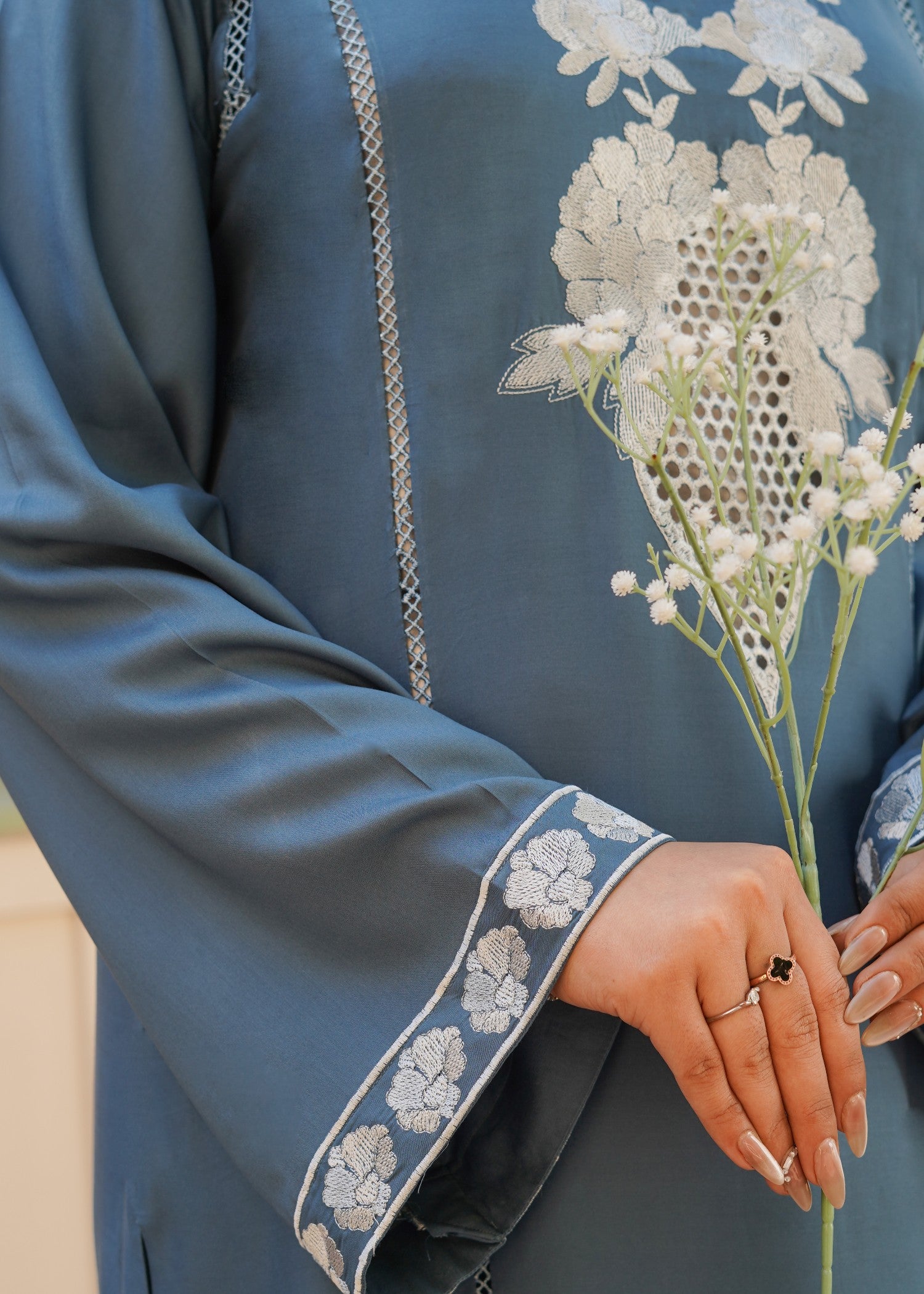 arabic lawn Kurta Set in Steel blue