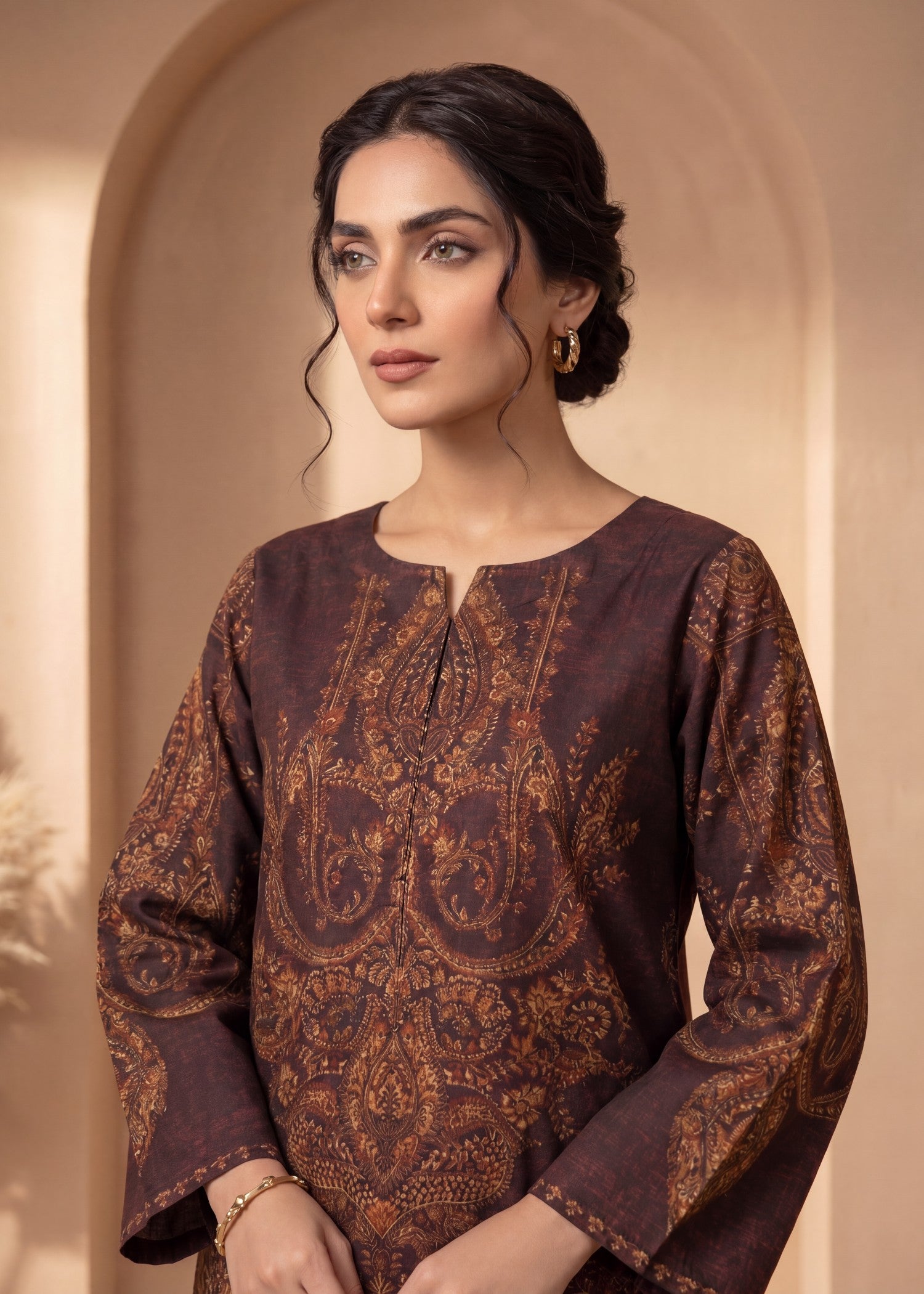 cotton viscose Kurta Set in Brown