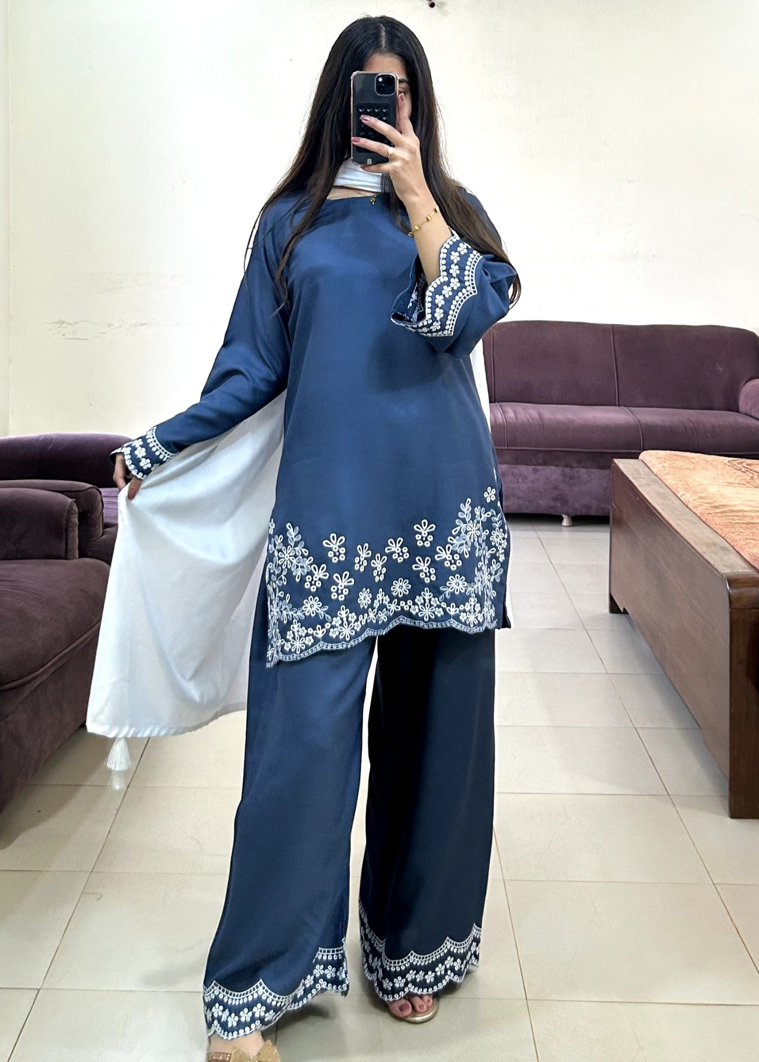 marina Kurta Set in Steel blue