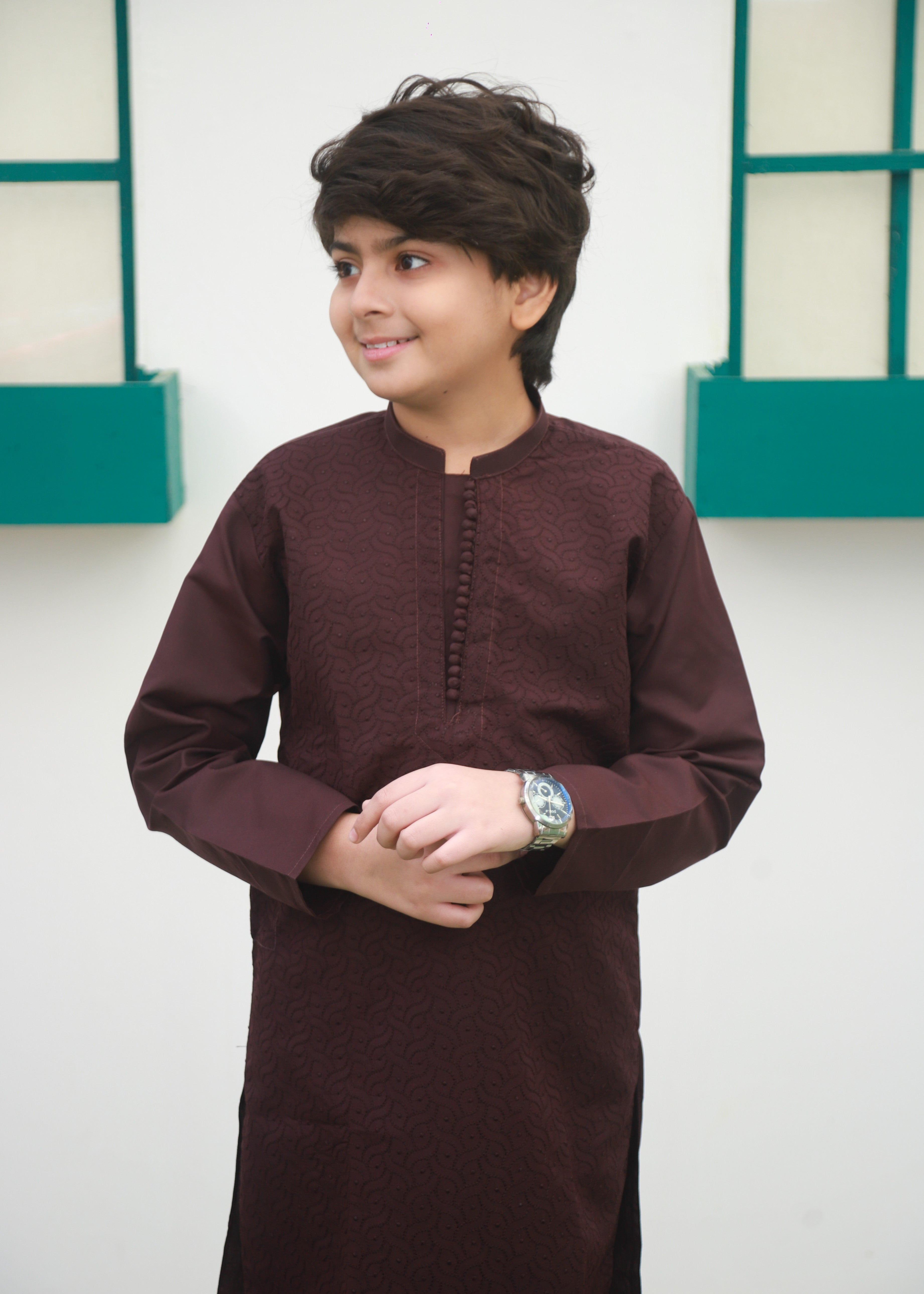 cotton Kurta Set in Burgundy