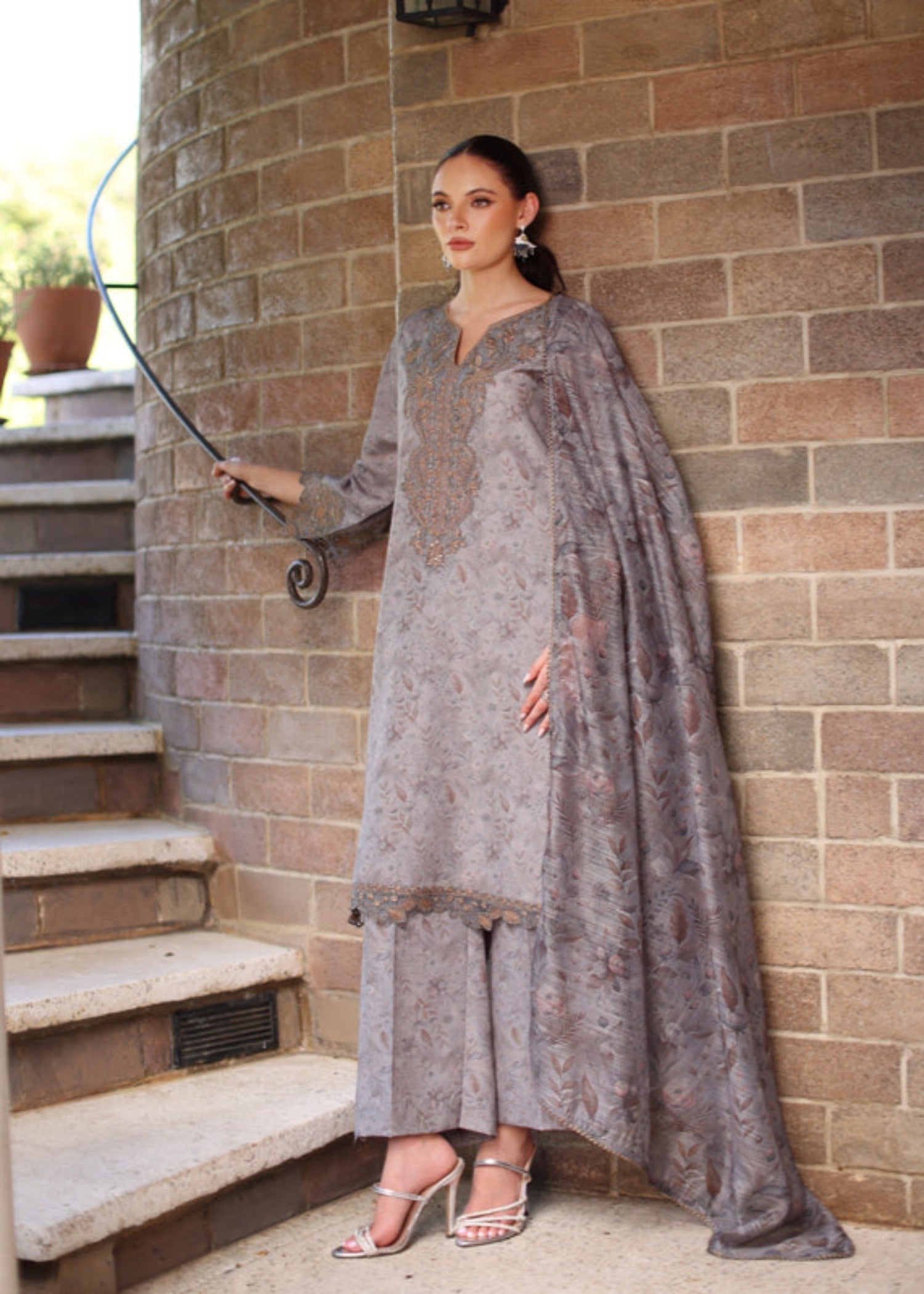 khaddar Kurta Set in Ash grey