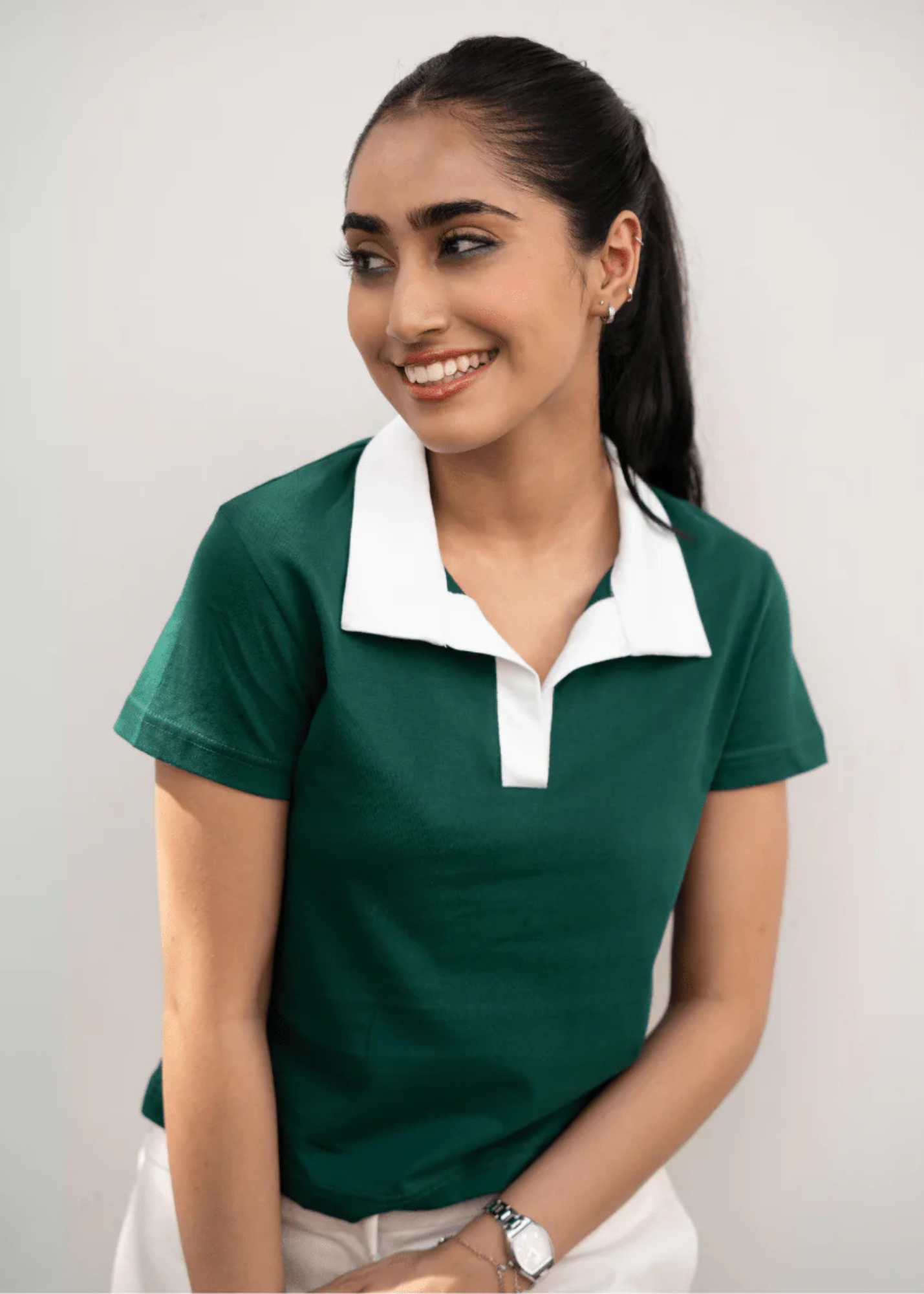 ribbed lawn Polo Shirt in Dark green