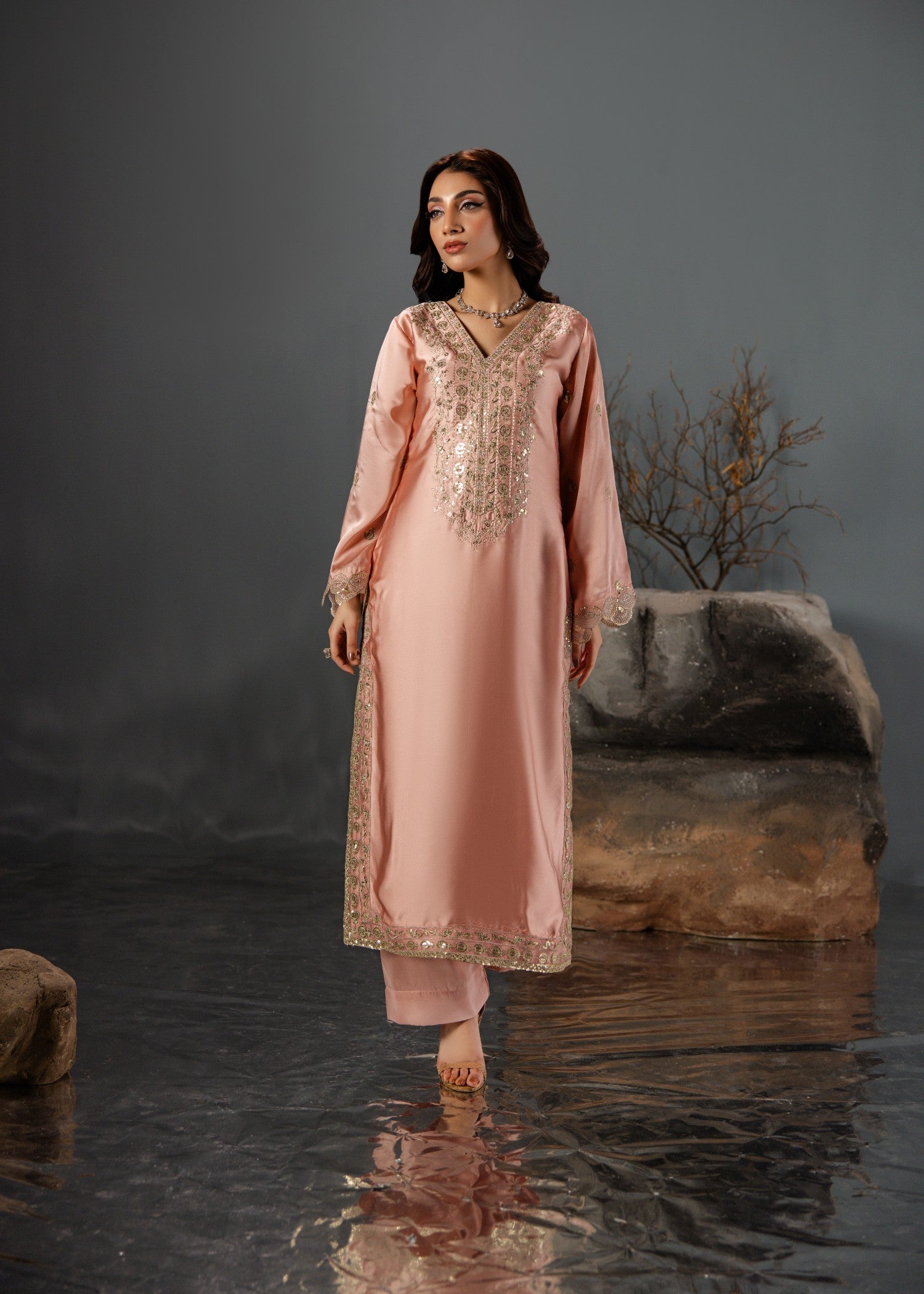 silk Kurta Set in Light pink