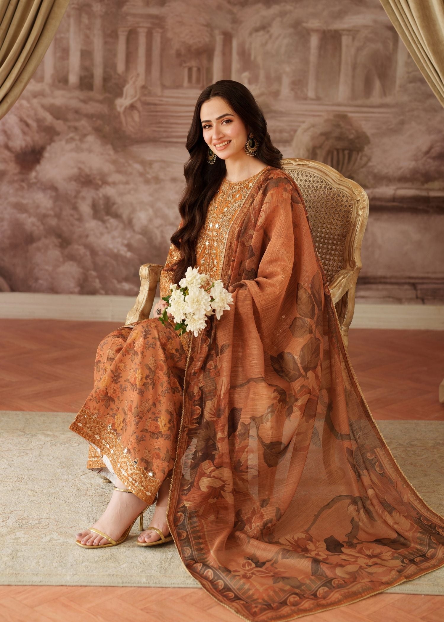 viscose Kurta Set in Peach orange