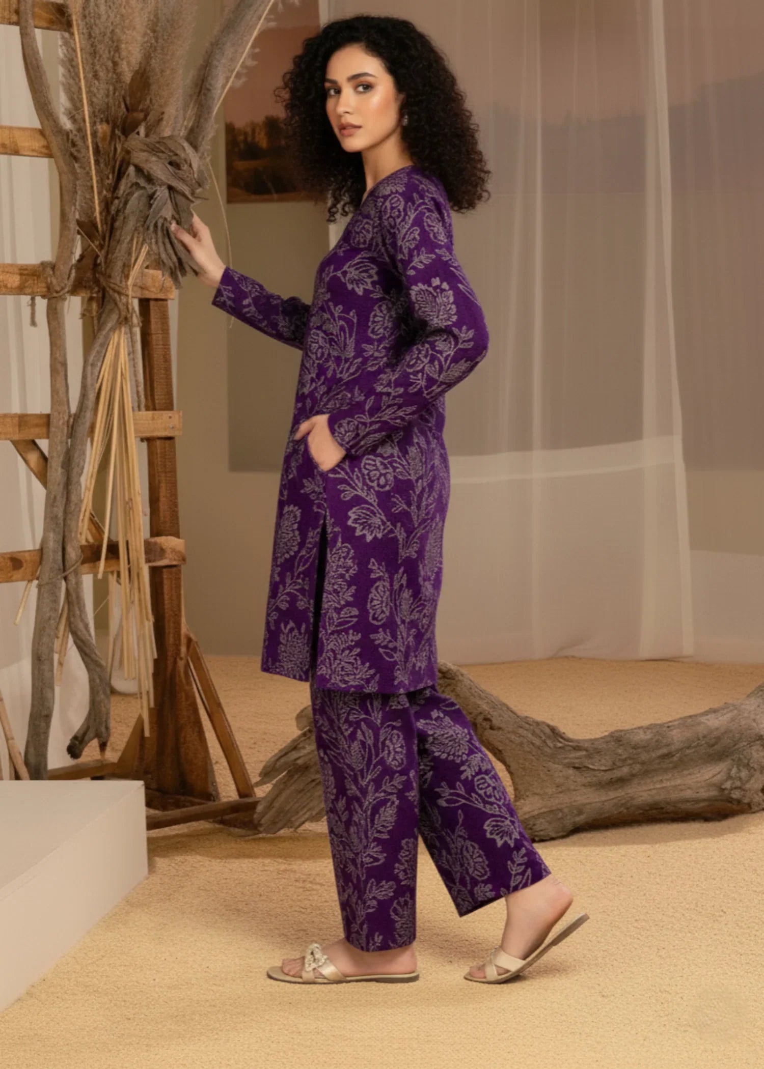 arabic lawn Co Ord Sets in Purple