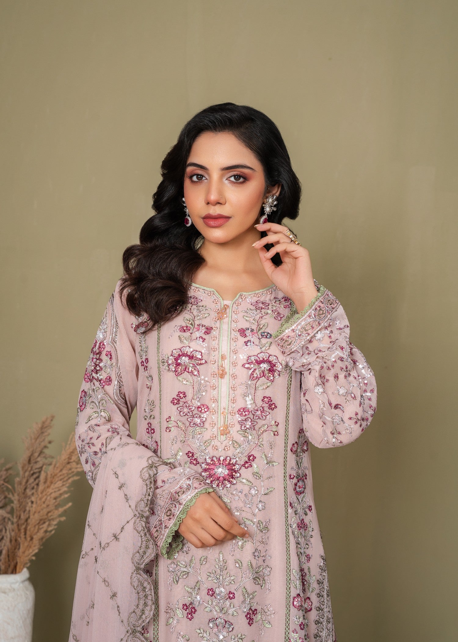chiffon Gharara in Blush pink