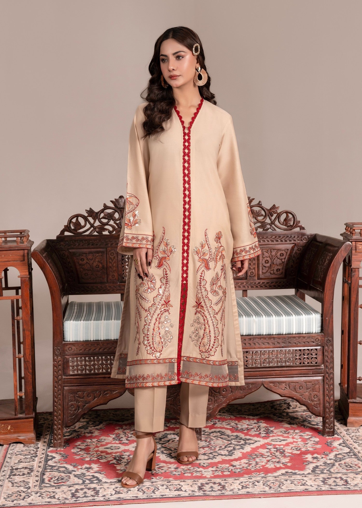 cotton Kurta Set in Beige