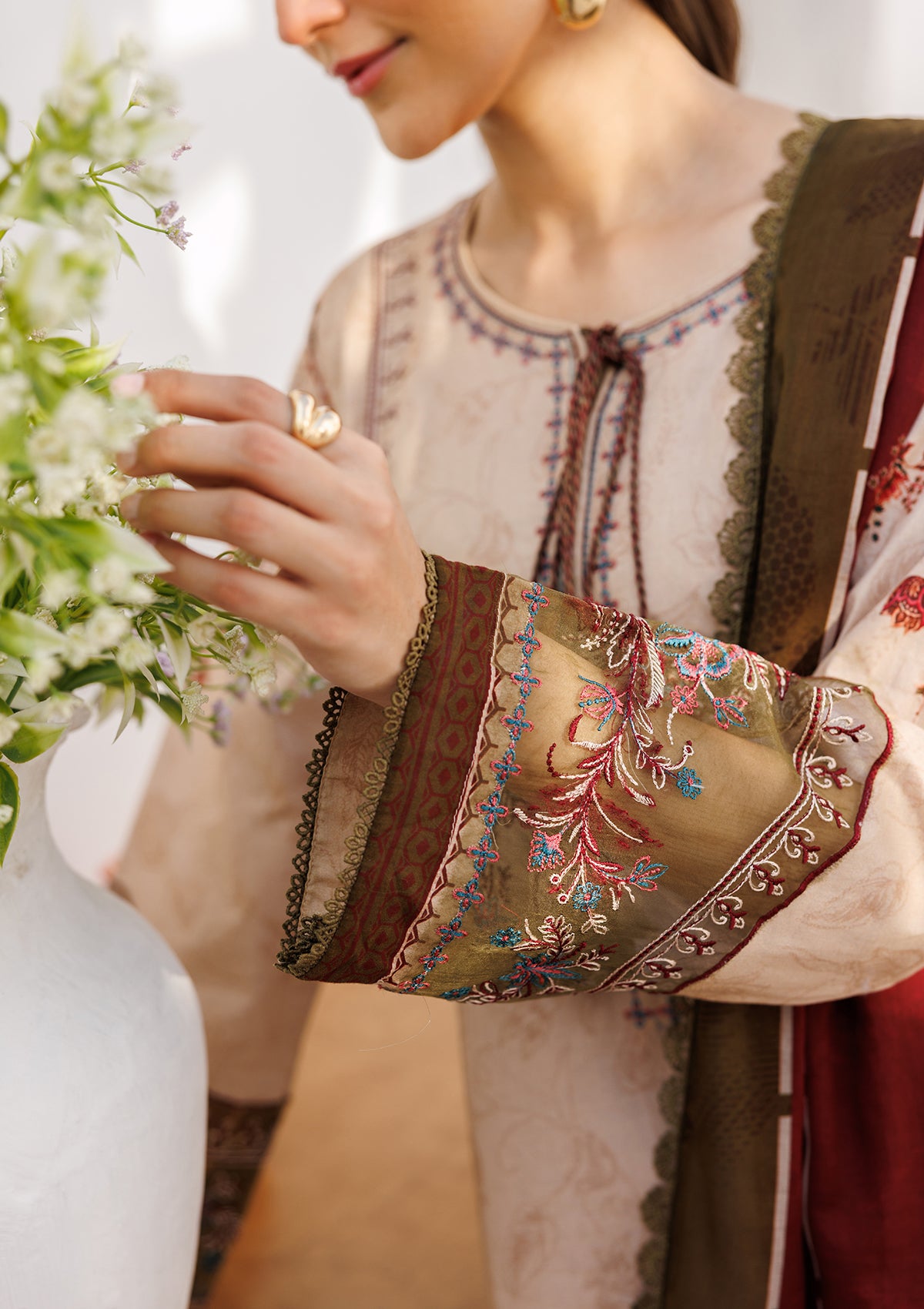 lawn Kurta Set in Almond brown