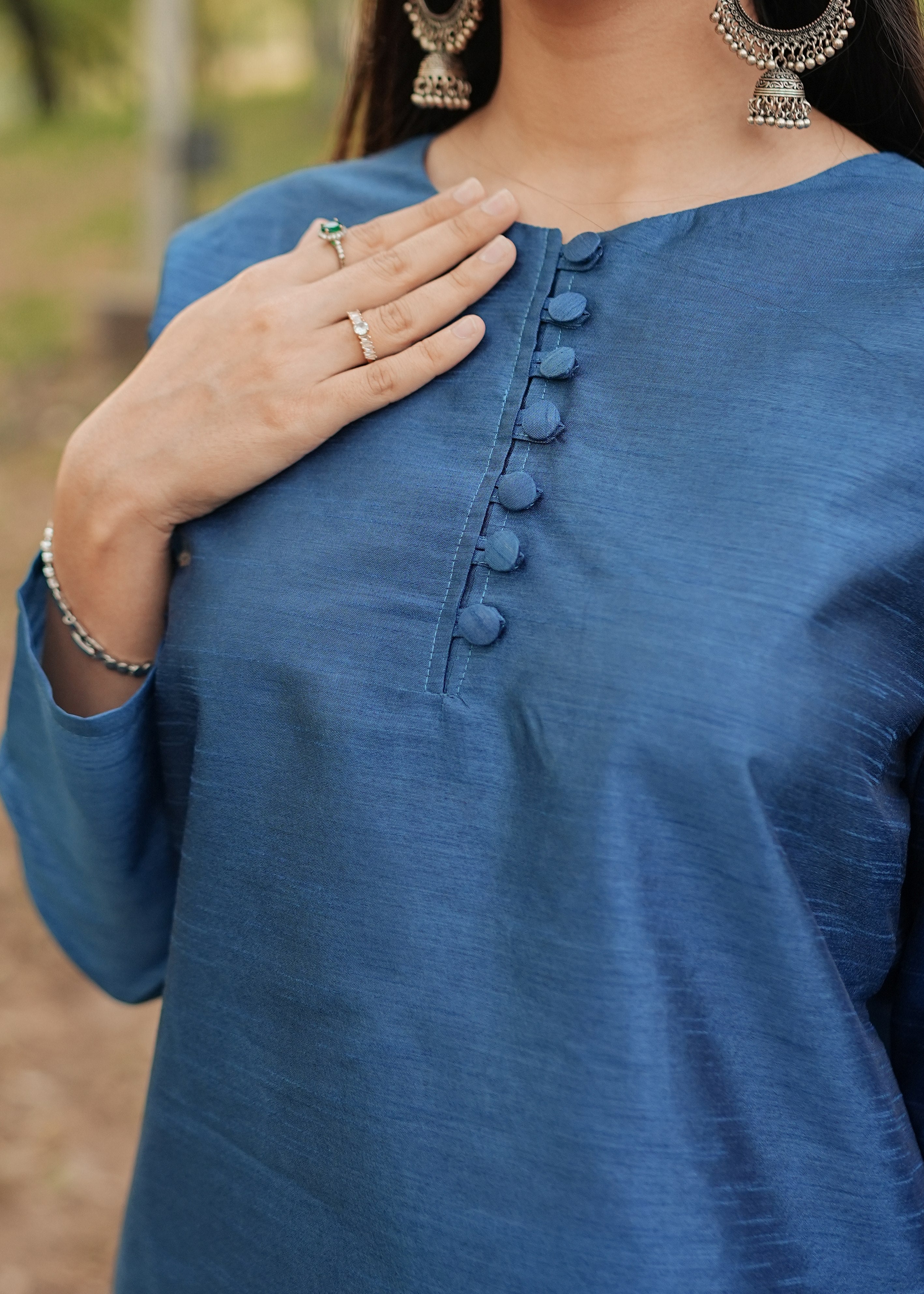 raw silk Kurta Set in Steel blue