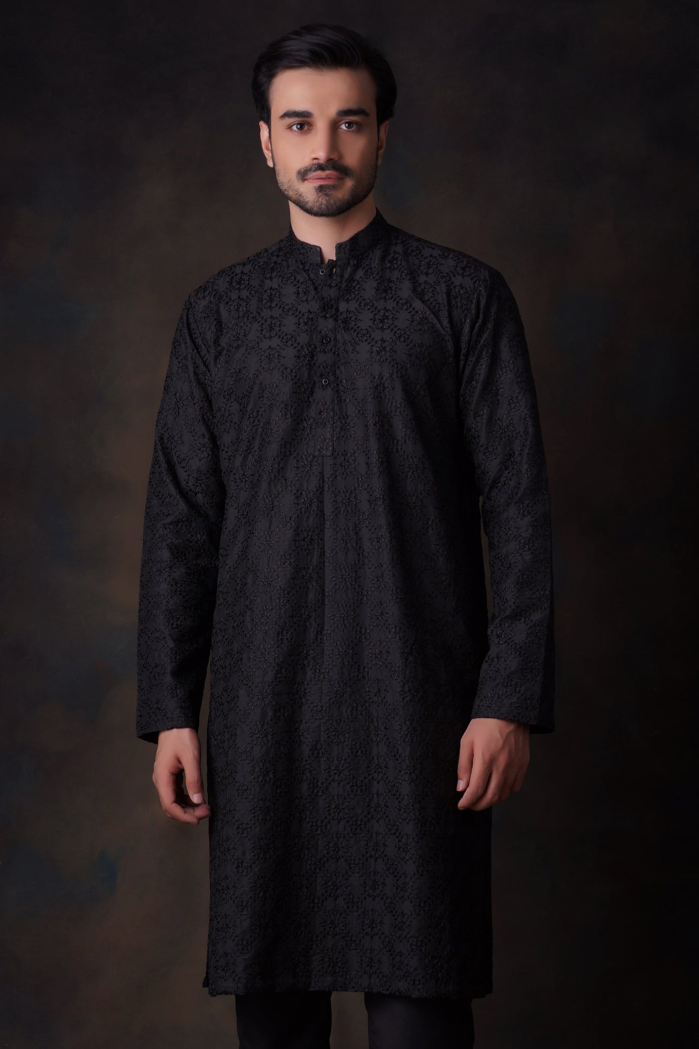 chikankari cotton Kurta Set in Jet black