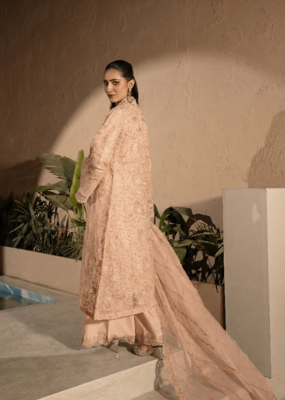 crepe Gown in Peach orange
